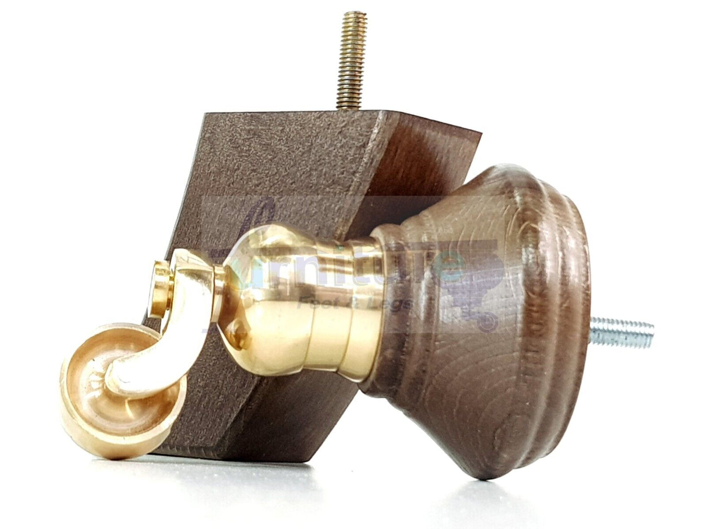 2 Antique Brown Stain Wood Furniture Sofa Feet With Castor 125mm & 2 Curved Legs Chair Settee 100mm High M8