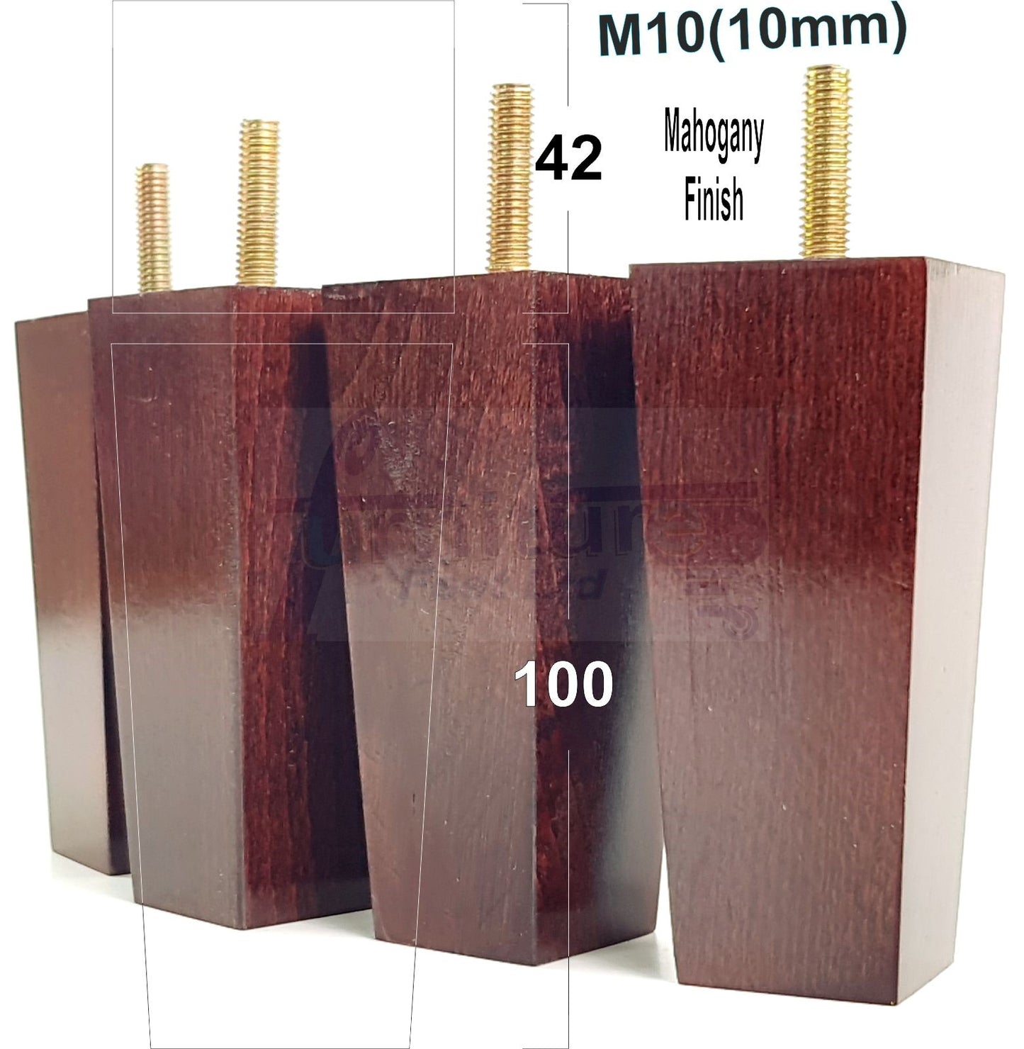 4x Solid Wood Block Furniture Legs Replacement Square Feet 100mm High M8 Thread