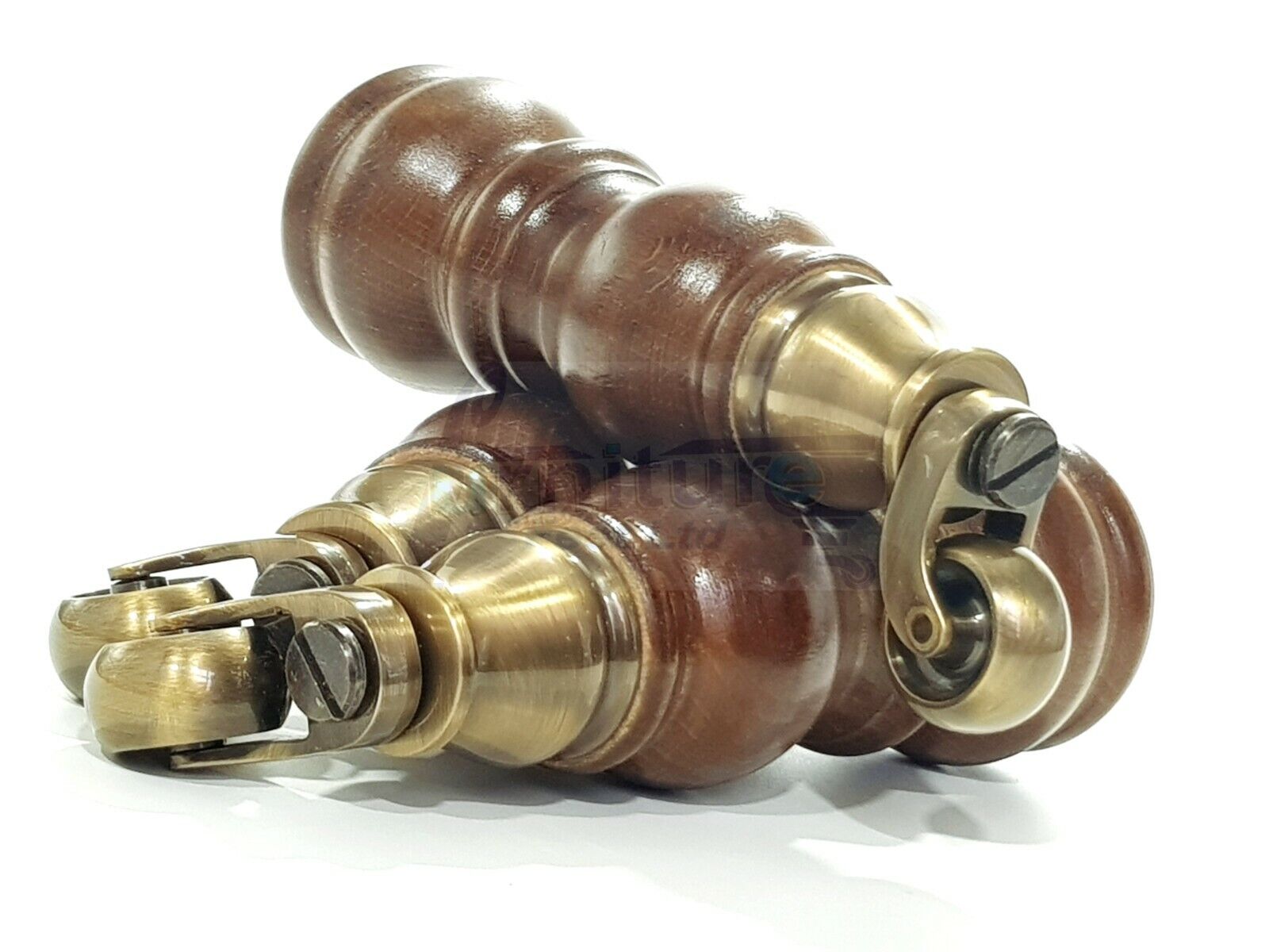 4x Solid Wood Antique Brass Castor Furniture Chair Legs M8 Settee, Sofa Feet 205mm High