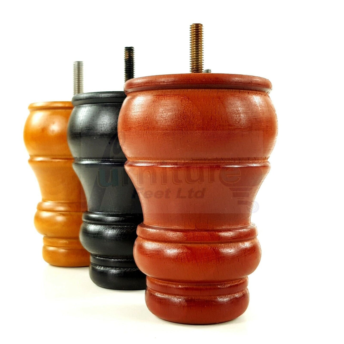 4 Turned Wood Furniture Legs M10 Thread Replacement Feet 125mm High Sofa Chairs Beds