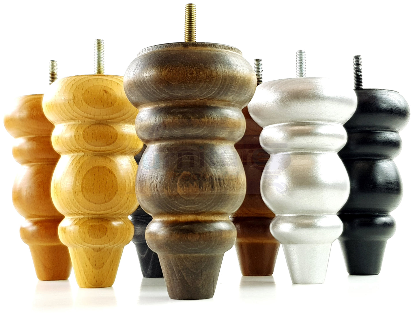 4 Wood Round Furniture Feet Turned Replacement Legs 155mm High Chairs Stools Sofa Beds Settee & Cabinets M8 Various Colours 6 Inch high - Antique Brown