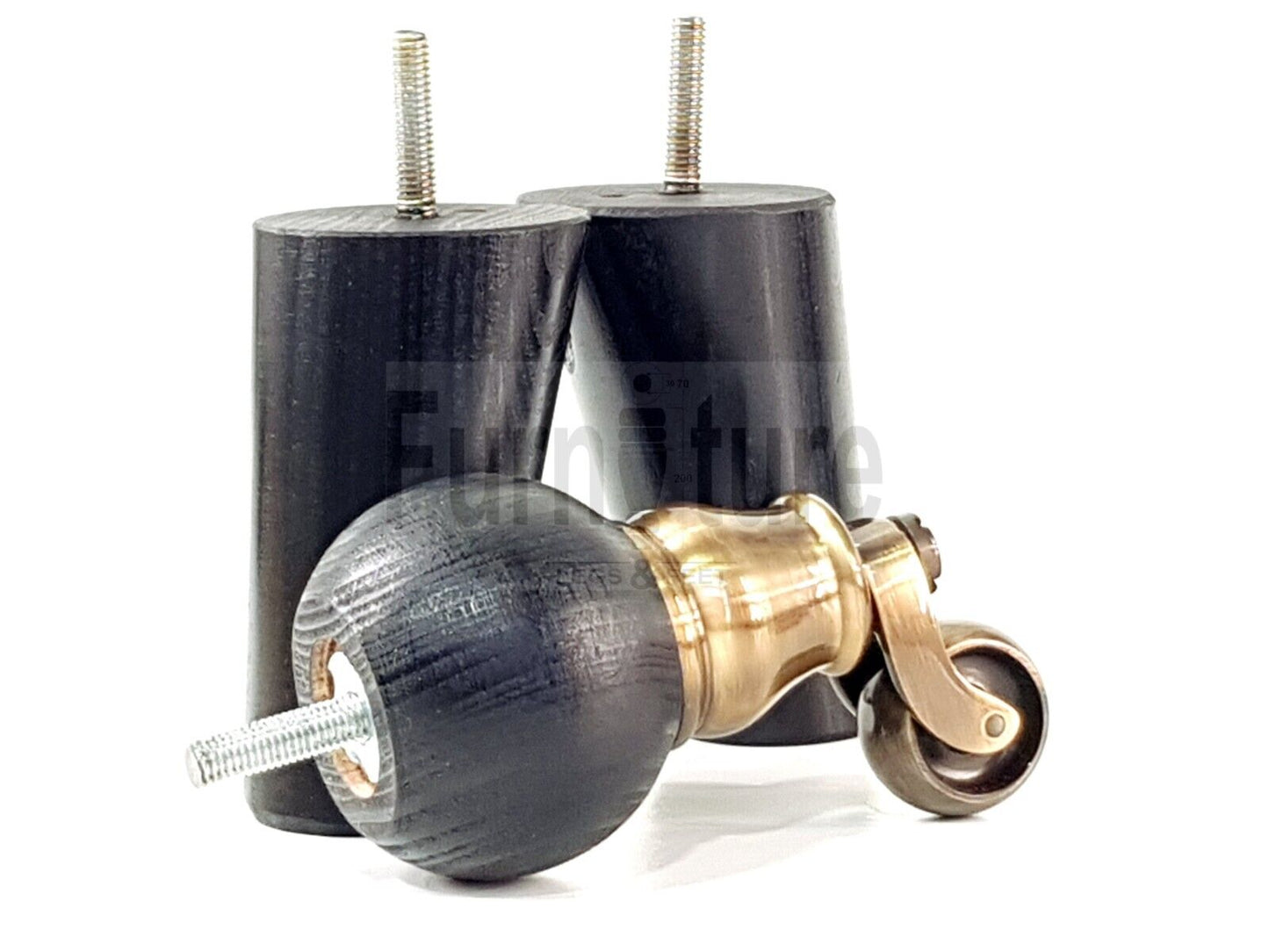 4x Turned Wood Furniture Chair Settee Legs M8 Sofa Feet 2x With Castors 118mm