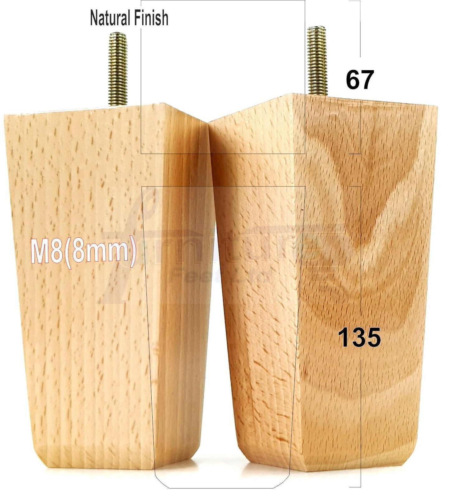 4x Block Wood Sofa Legs 135mm High Replacement Furniture Feet Chairs Cabinets M8(8mm)