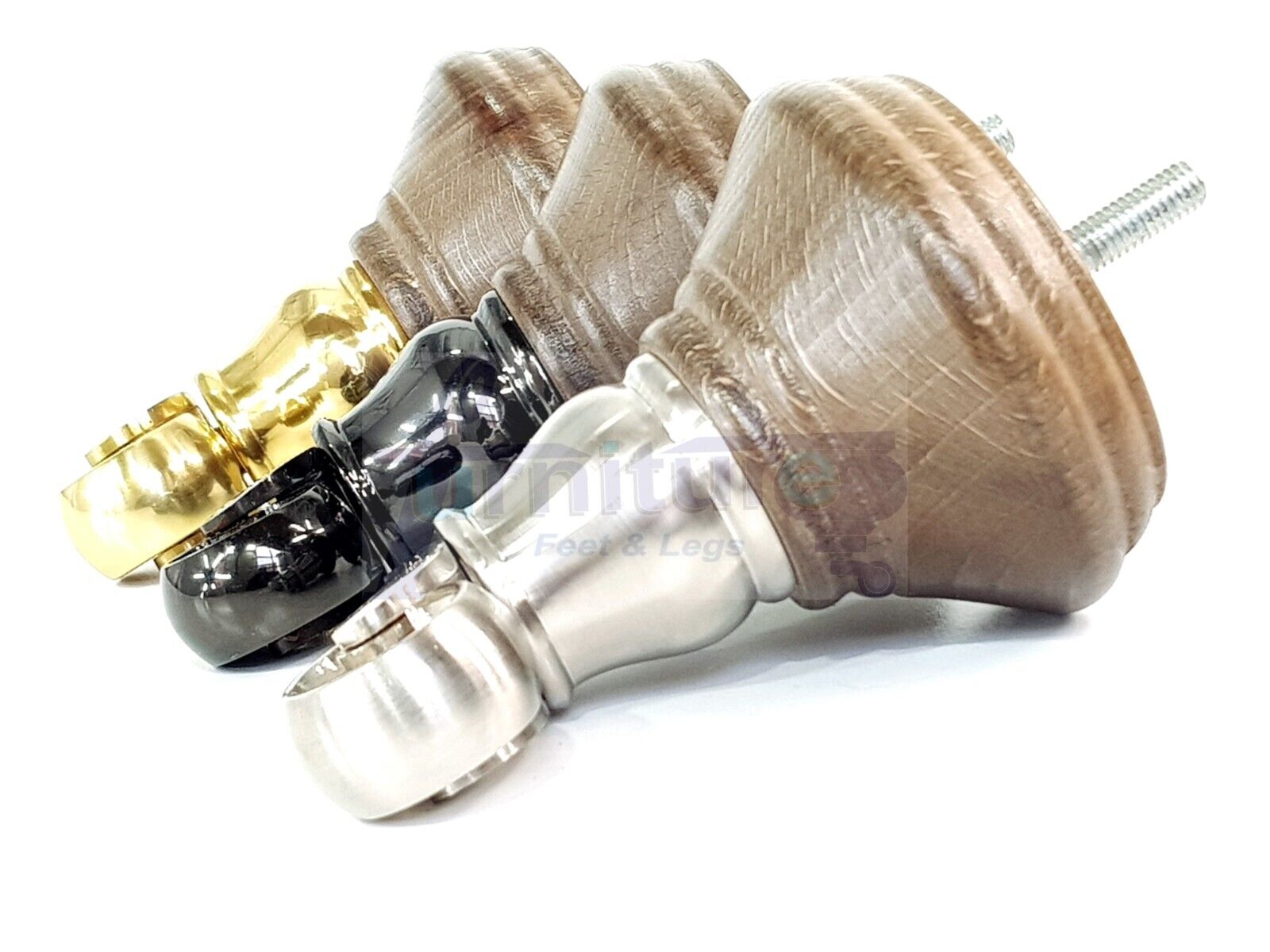 4x Antique Brown Stain Wooden Furniture Sofa Legs M8 With Castors Replacment Chair Settee Feet 115mm - 125mm High