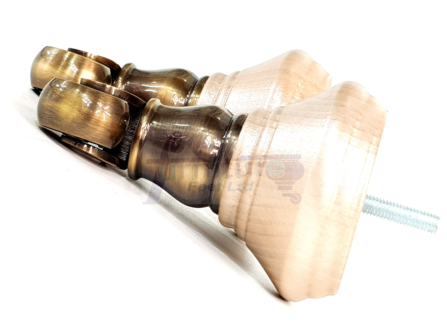 4x Blush Silver Wooden Furniture Sofa Legs M8 With Castors Replacment Chair Settee Feet 115mm - 125mm High