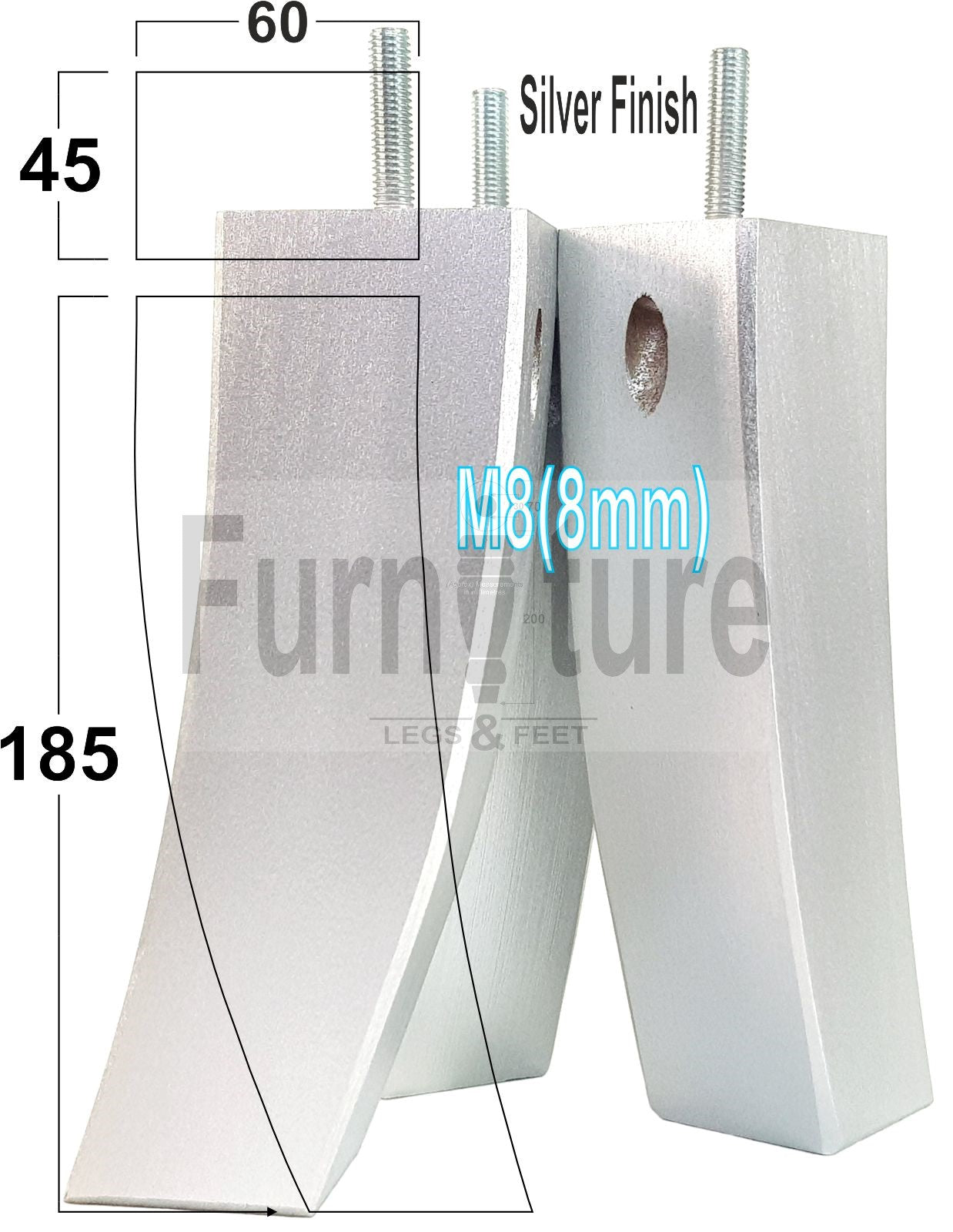 Set Of 4 Solid Wood Curved Furniture Feet Replacement Legs 185mm High M8(8mm)