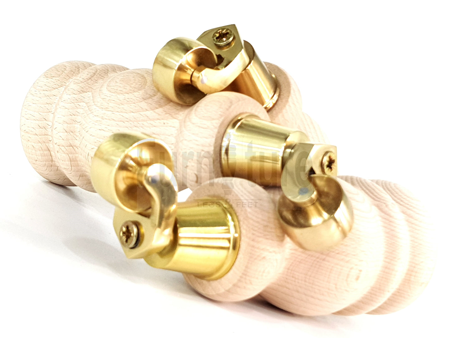 Set Of 4 Wooden Turned Replacement Furniture Legs 200mm High With Brass Castor Wheels 8mm Thread