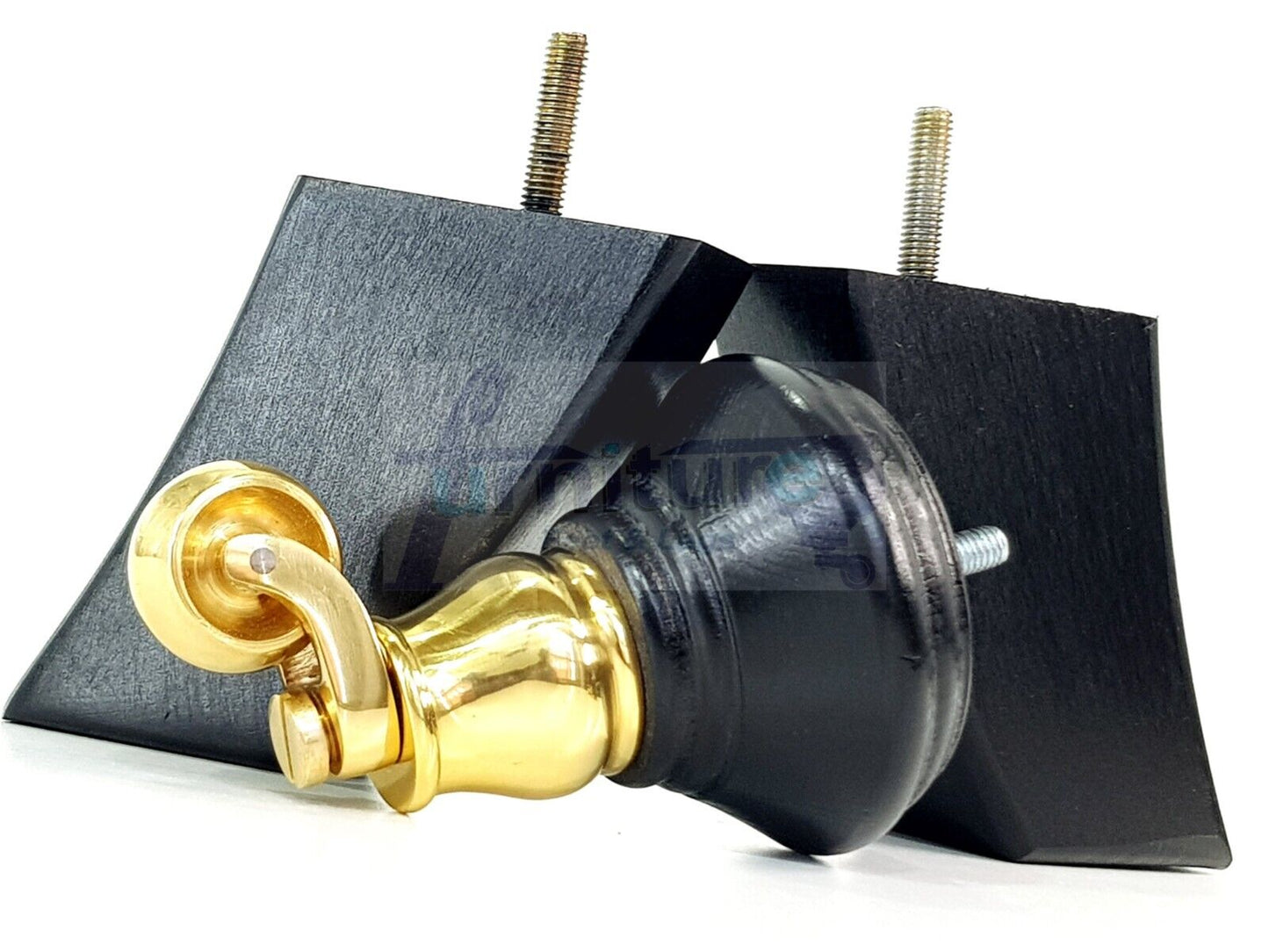 2 Black Wood Furniture Sofa Feet With Castor 125mm & 2 Curved Legs Chair Settee 100mm High M8