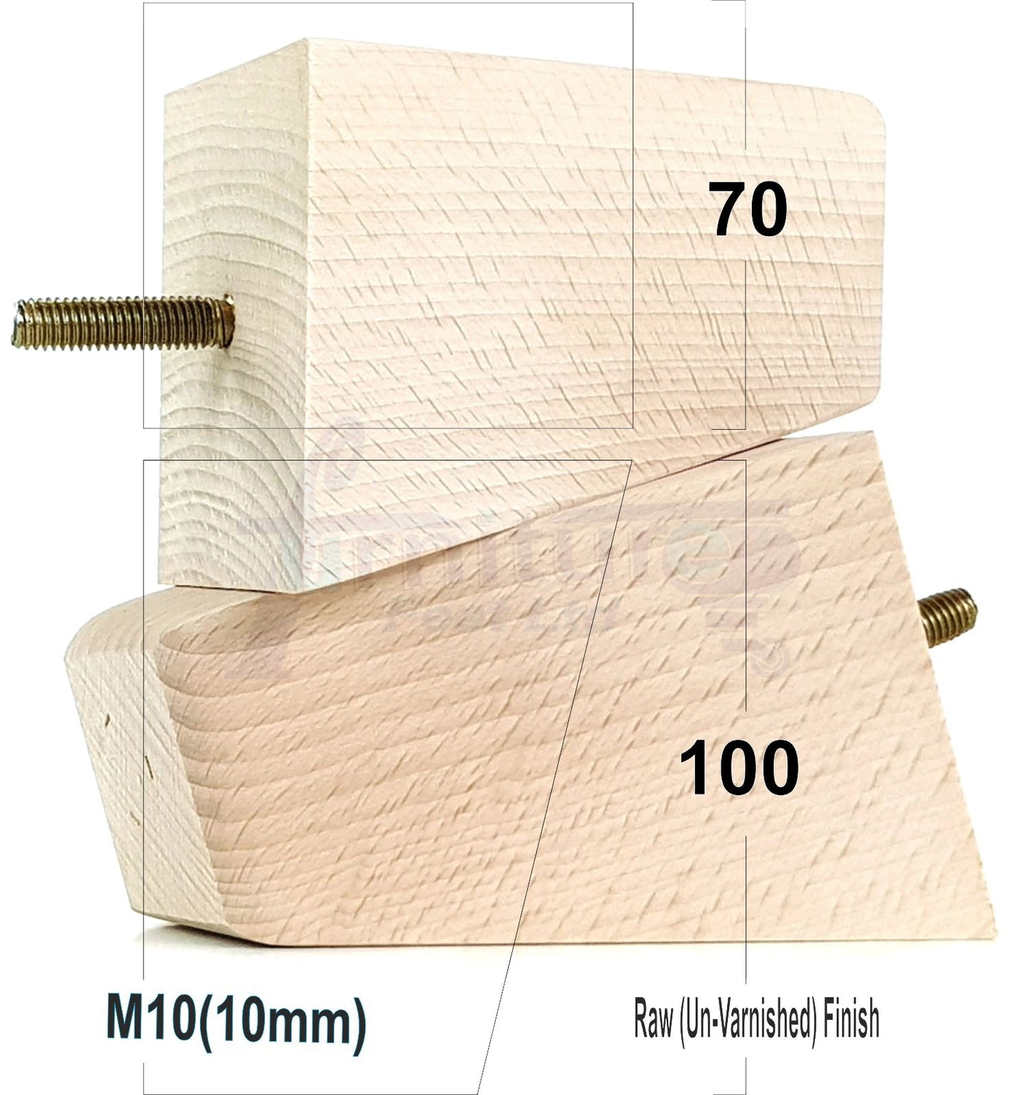 4x Angled Block Wood Sofa Legs 100mm High Replacement Furniture Feet Chairs Cabinets M10 Thread