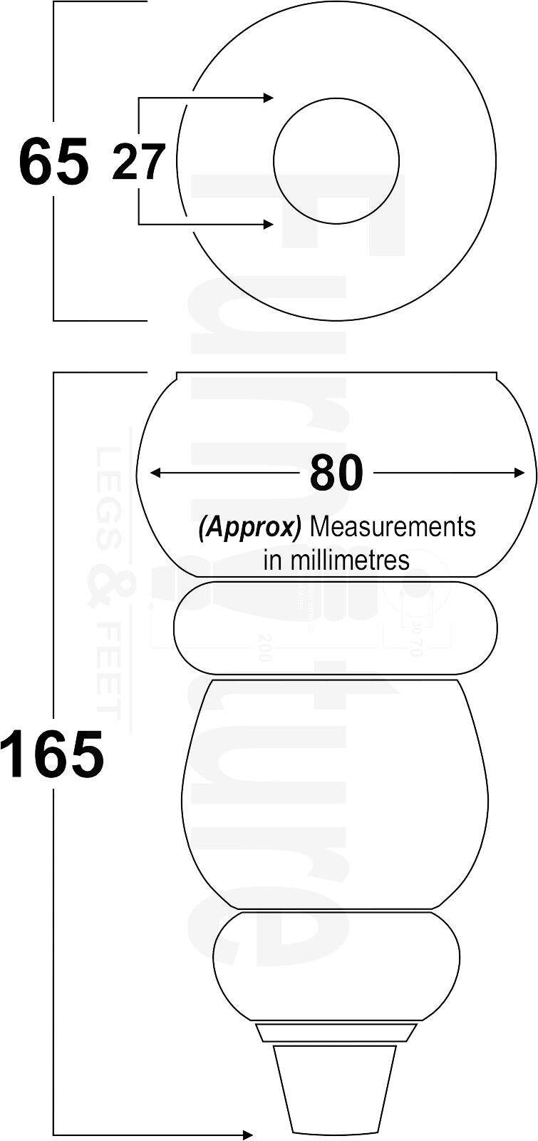 4x Turned Wood Furniture Feet Brass Slipper Cup M8 Chair Sofa Settee Legs 165mm