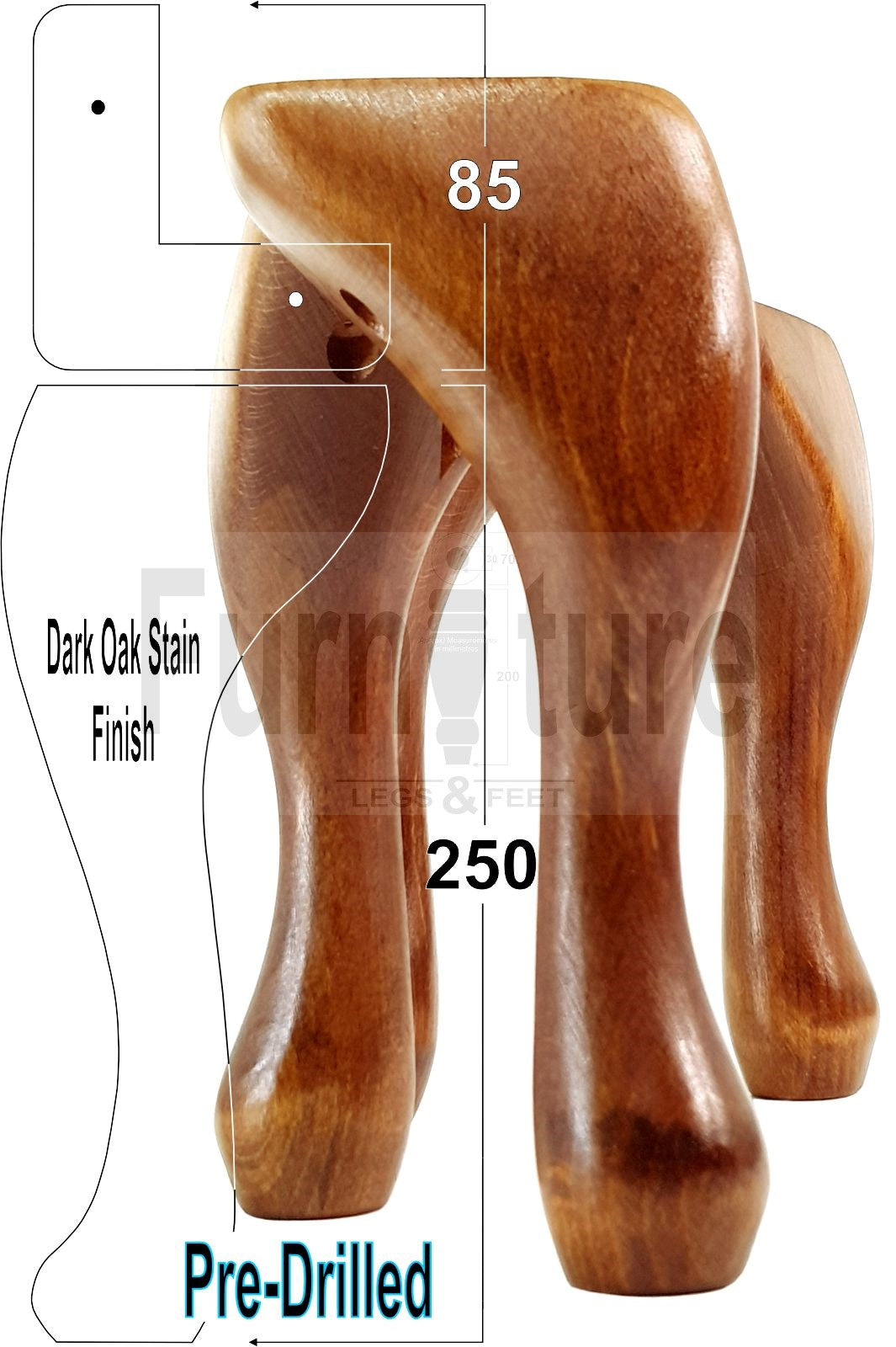 4 Wooden Traditional Queen Anne Furniture Legs 250mm Sofa Chair Beds (Self-Fix)