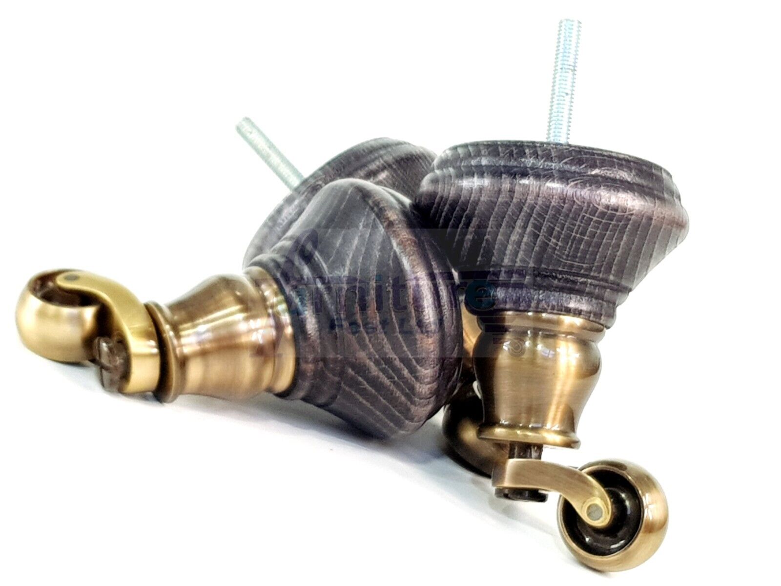 4x Black Washed Wooden Furniture Sofa Legs M8 With Castors Replacement Chair Settee Feet 115mm - 125mm High