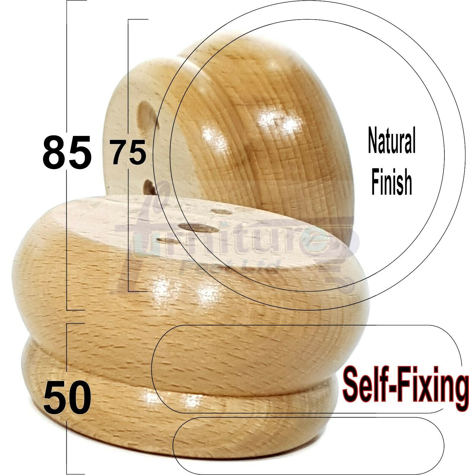 4 Turned Wood Furniture Legs Chair Sofa Stool Bed Replacement Bun Feet 50mm High