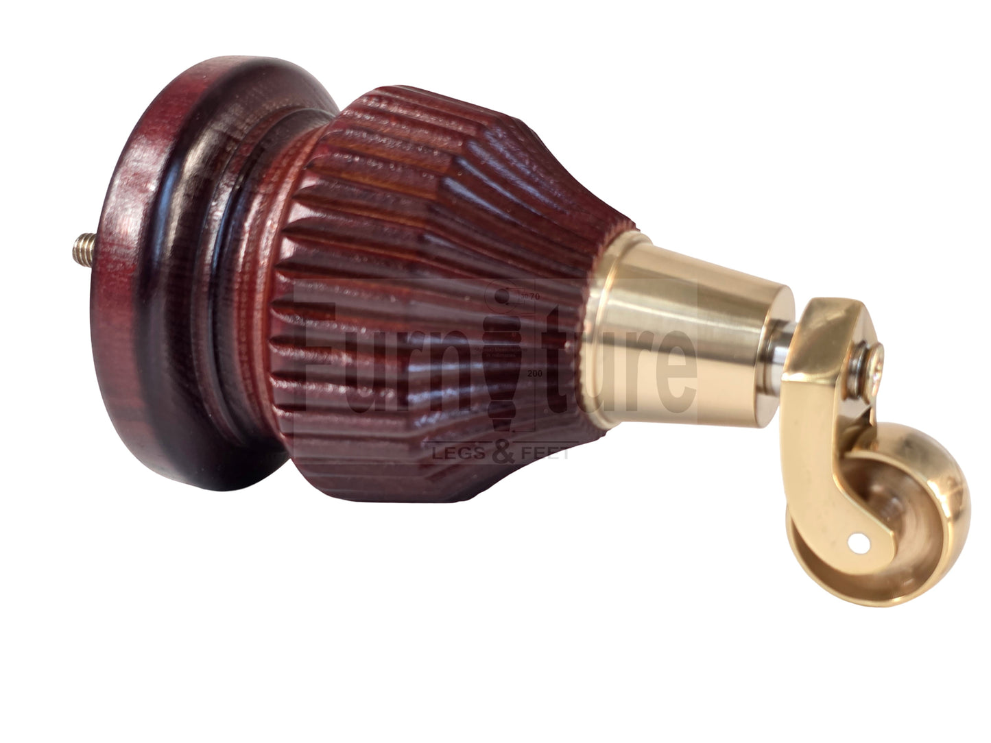 4 Wood Furniture Legs Replacement Feet 6 Inches with Castors 155mm High M8 Dowl Fixing - Mahogany Finish