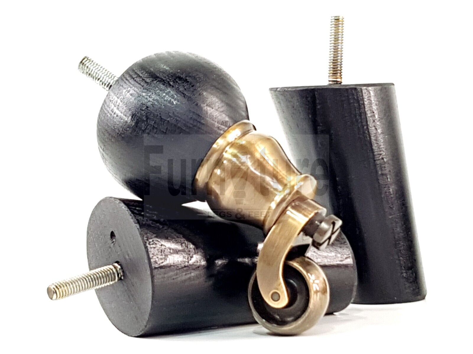 4x Turned Wood Furniture Chair Settee Legs M8 Sofa Feet 2x With Castors 118mm