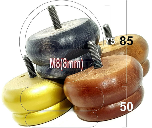 4 Turned Wood Furniture Legs Chair Sofa Bed M8 Replacement Bun Feet 50mm High