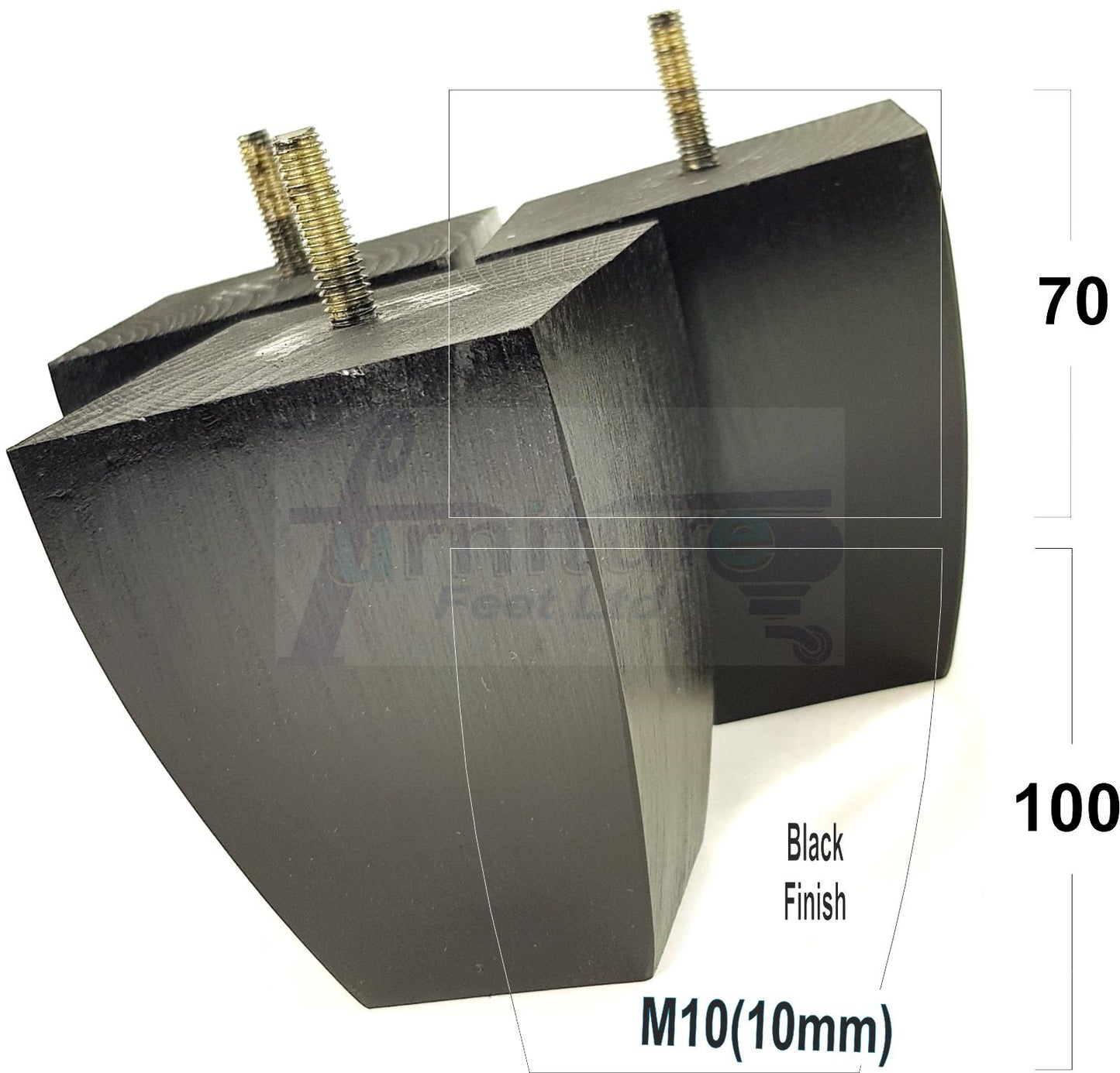 Set Of 4 Square Block Solid Wood Furniture Feet Replacement Legs 100mm High M10 Thread