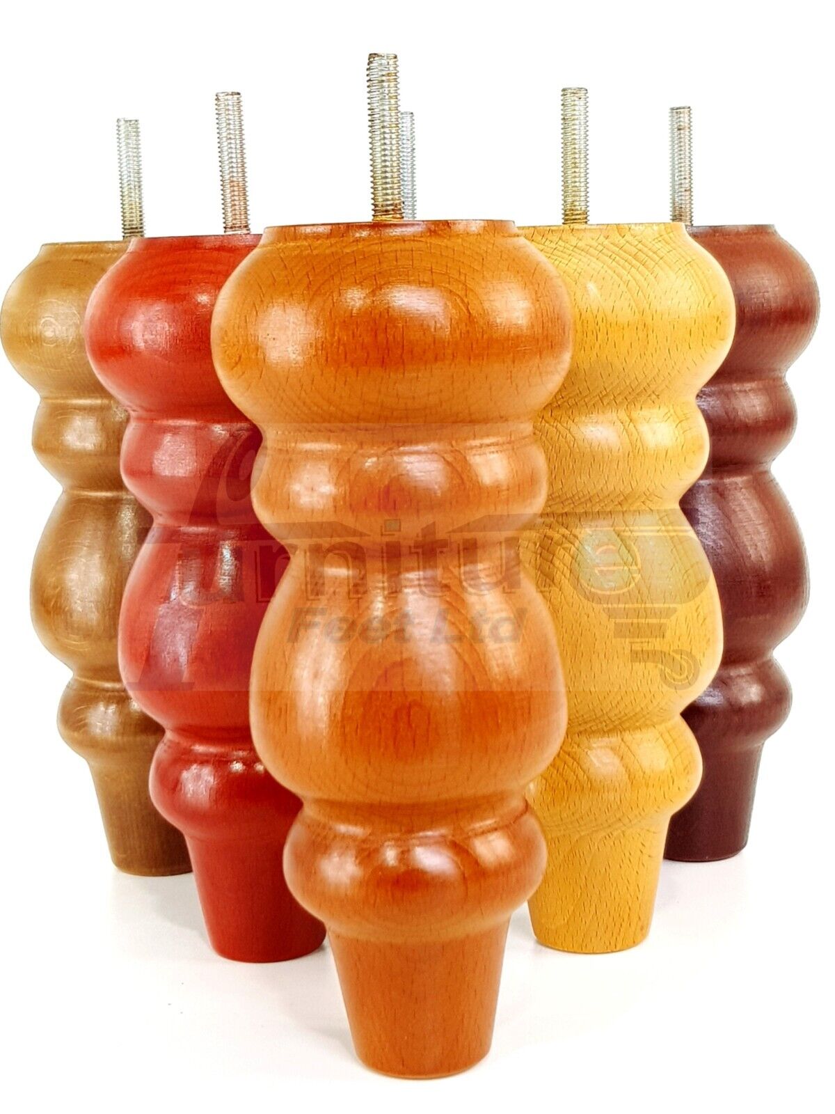 Solid Wood Furniture Feet Replacement Turned Legs 200mm High Chairs Stools Sofa's Beds Settee Cabinets M8 Various Colours Set of 4