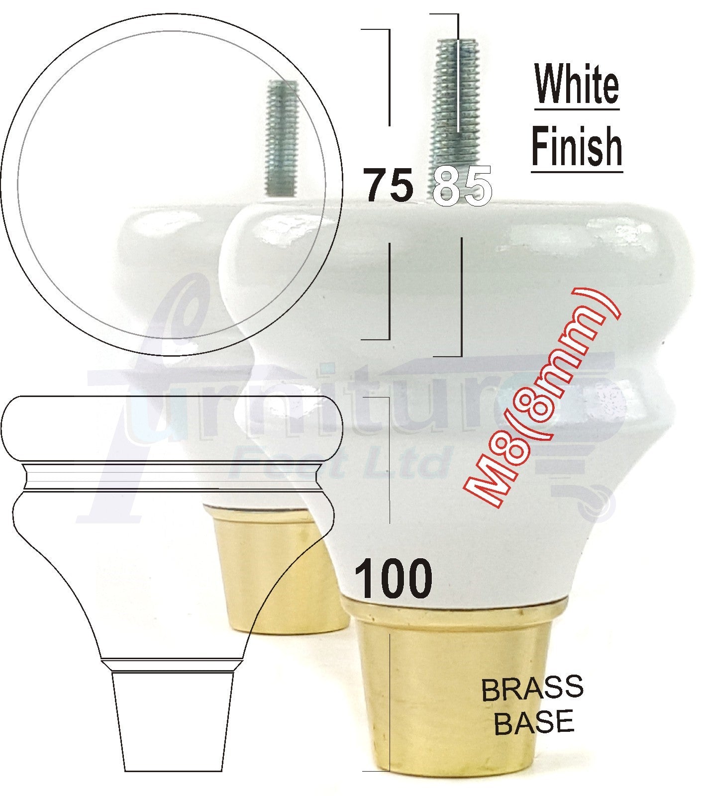 4x Turned Wood Furniture Feet M8(8mm) With Slipper Cup Chair Sofa Settee Legs 110mm