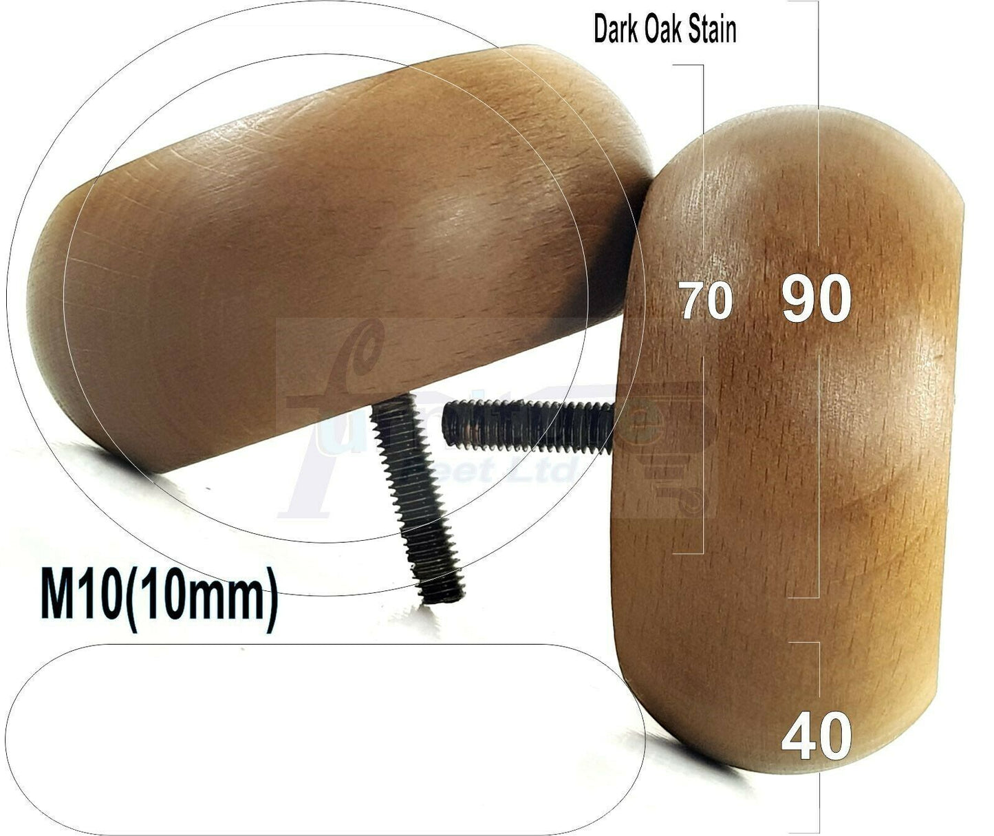 4 Solid Wood Bun Feet Replacement Furniture Legs 40mm High For Chairs Sofa's Beds Settee M10 Thread