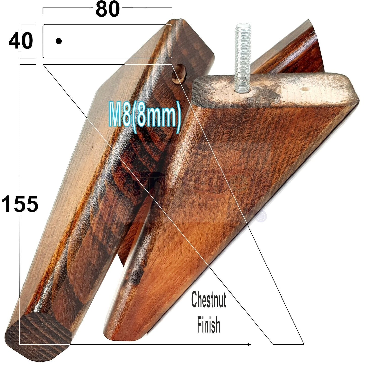 4 Replacement Tapered Feet 155mm High Wood Angled Furniture Legs 6 Inches Tall Chairs Stools Sofa's Beds Settee Cabinets M8