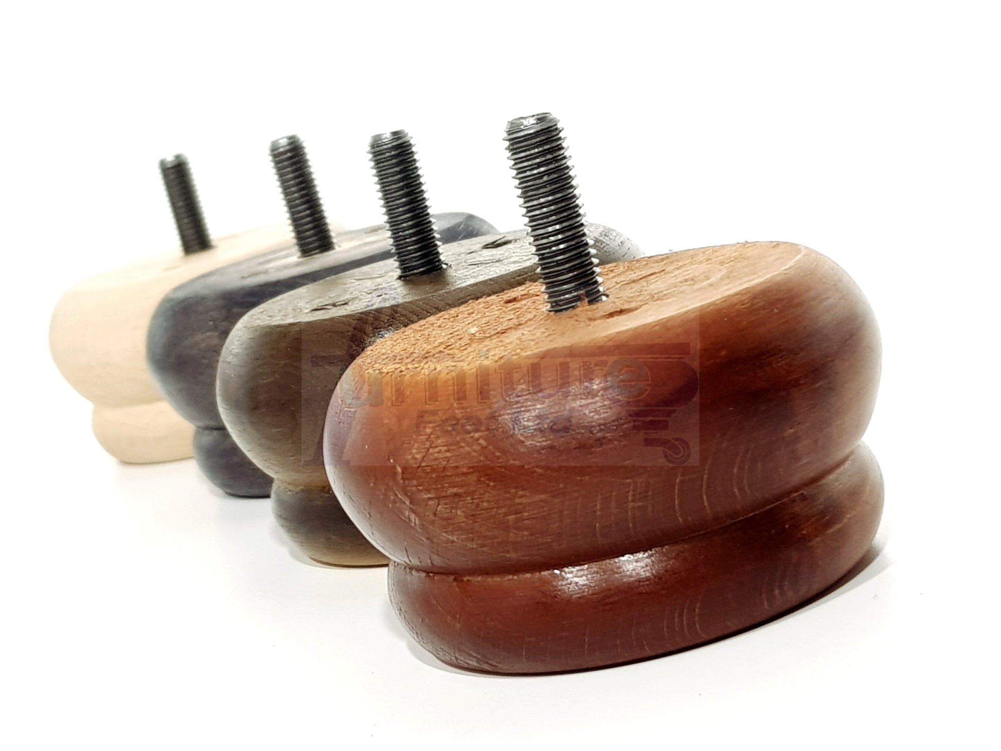 4 Wood Bun Feet Replacement Furniture Legs 50mm High M10 Thread Chairs Beds