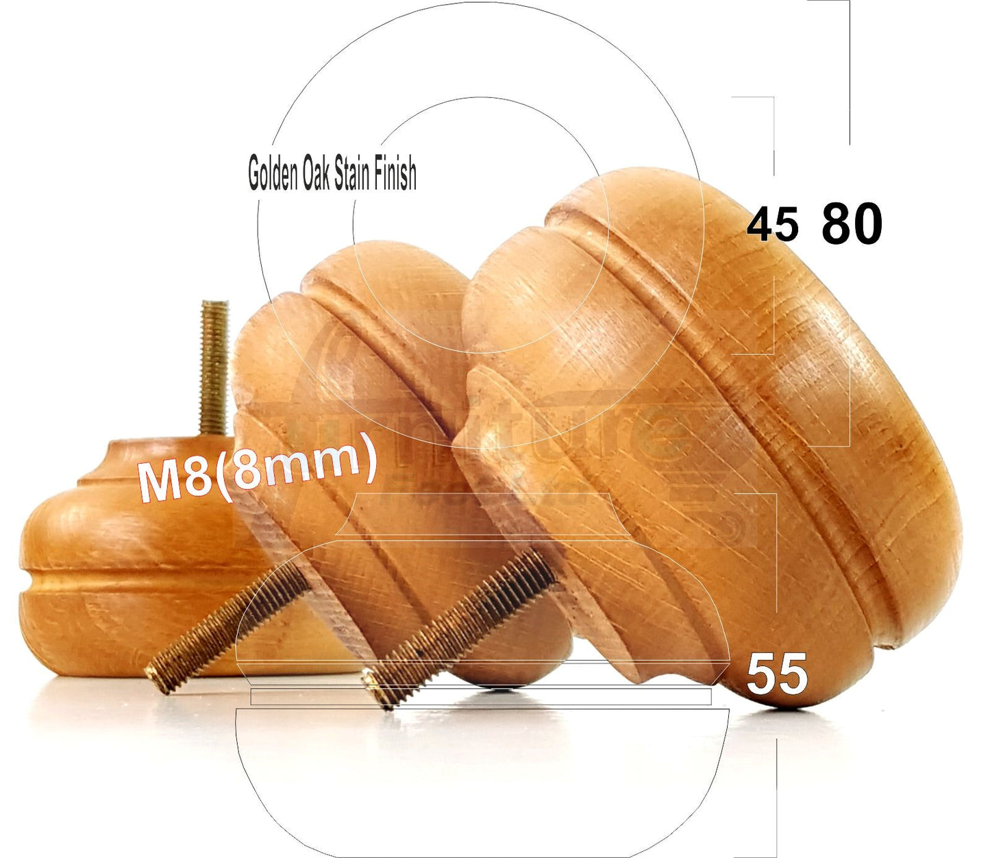 4 Wood Replacment Furniture Legs M8 Sofa Settee Bed Feet 55mm High