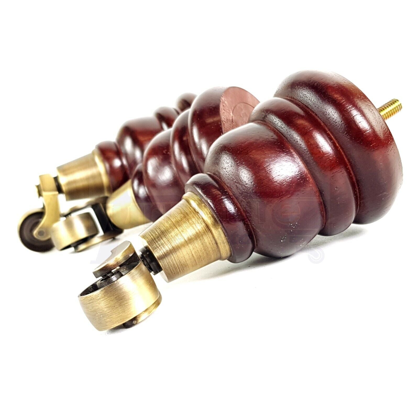 4 Mahogany Turned Wood Furniture Feet With Castors 155mm Legs Sofas Chairs Stools Cabinets Beds M10 6 Inches