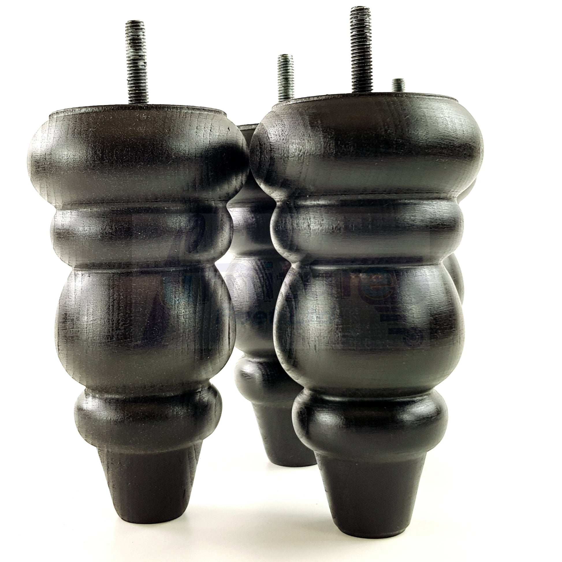 4x Solid Turned Wood Furniture Legs Chair Settee Feet 155mm 8mm Thread Black