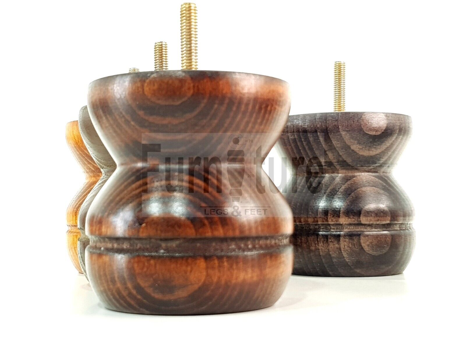 4x Turned Solid Wood Furniture Legs Replacement Bun Feet 90mm High 8mm Thread