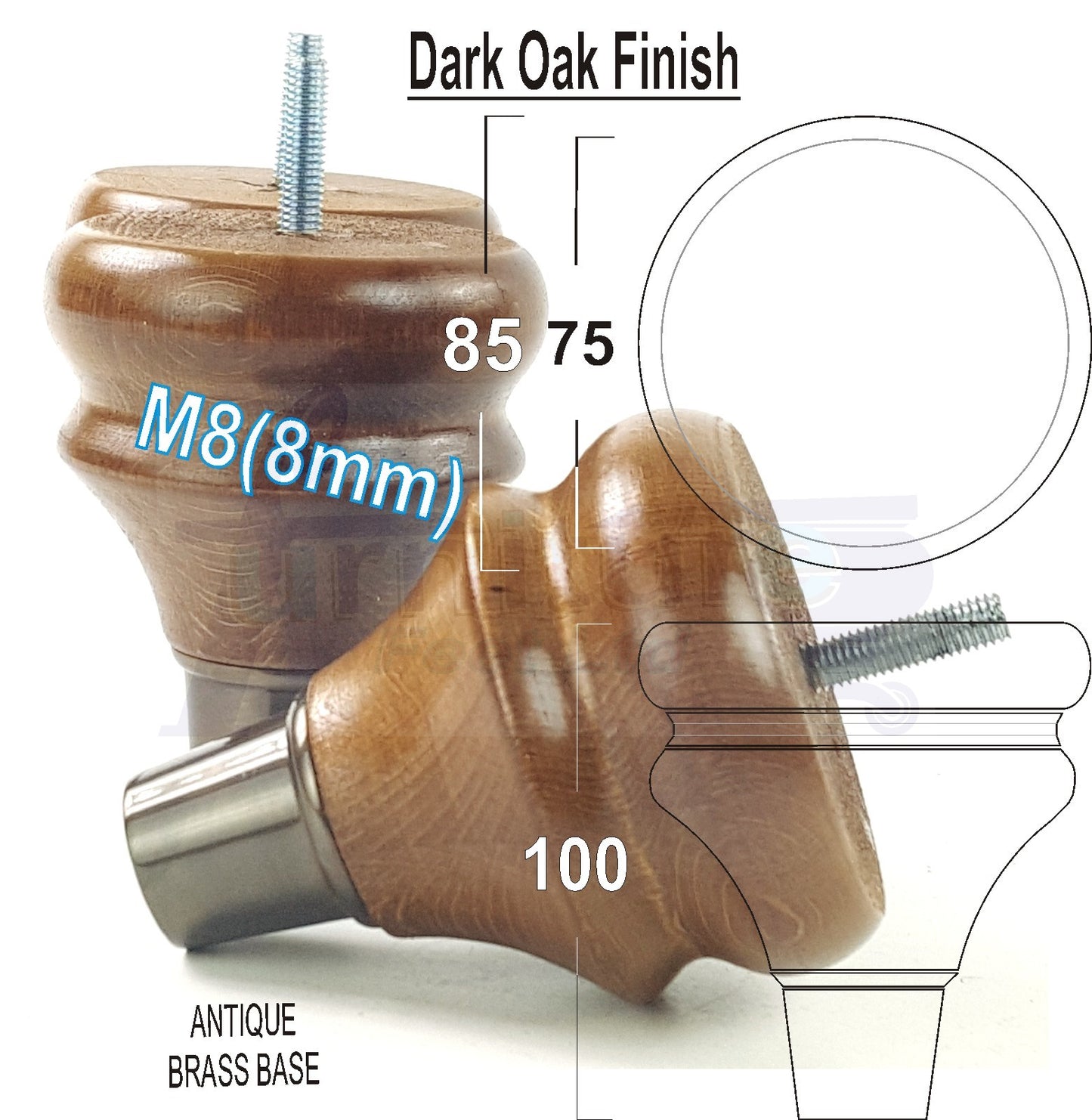 4x Turned Wood Furniture Feet M8(8mm) With Slipper Cup Chair Sofa Settee Legs 110mm