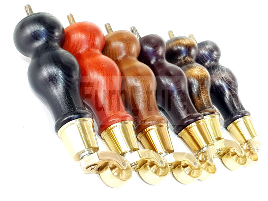 4x Turned Wood Furniture Brass Castor Legs Sofa, Chair Replacement Feet 195mm