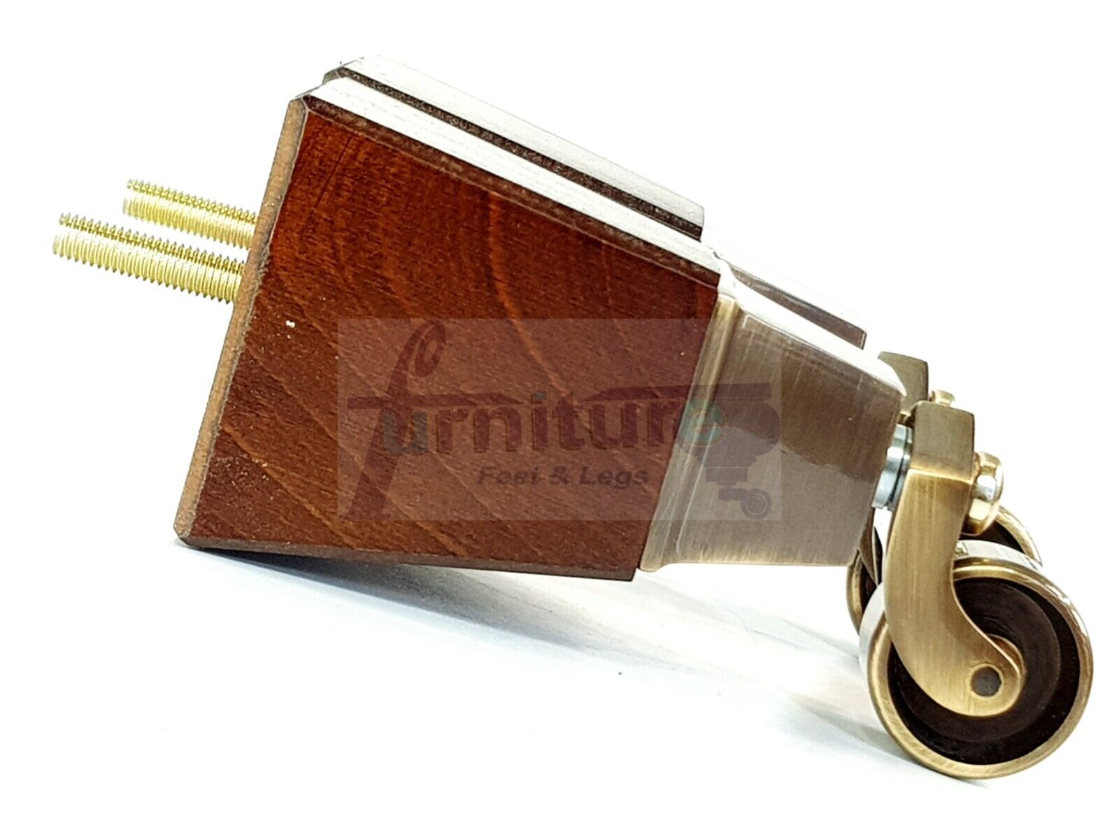 4x Block Wood With Antique Castor Furniture Legs 8mm Thread For Chairs Settees Sofa 150mm