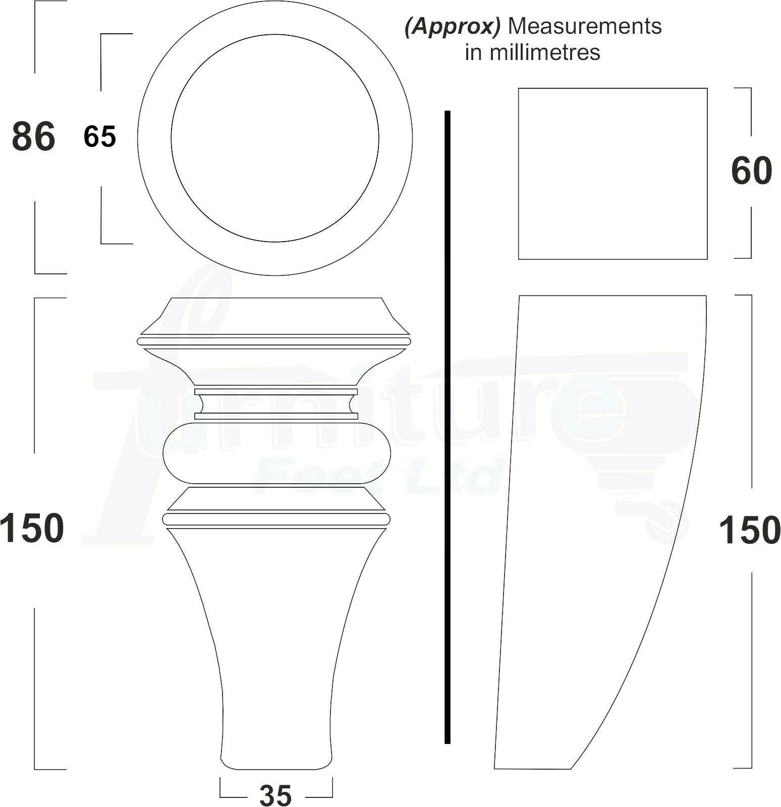 2x Turned & 2x Curved Back Wooden Feet Replacement Furniture Legs 150mm M8(8mm)