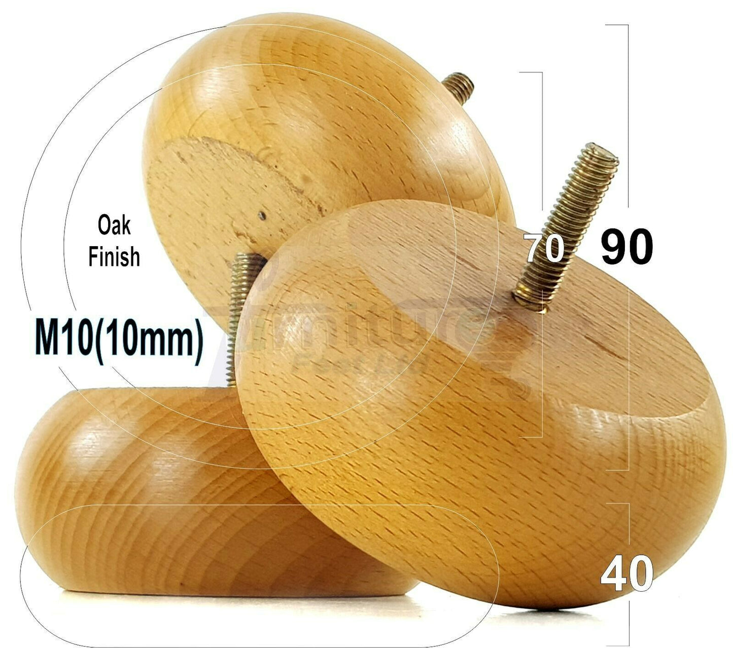 4 Solid Wood Bun Feet Replacement Furniture Legs 40mm High For Chairs Sofa's Beds Settee M10 Thread