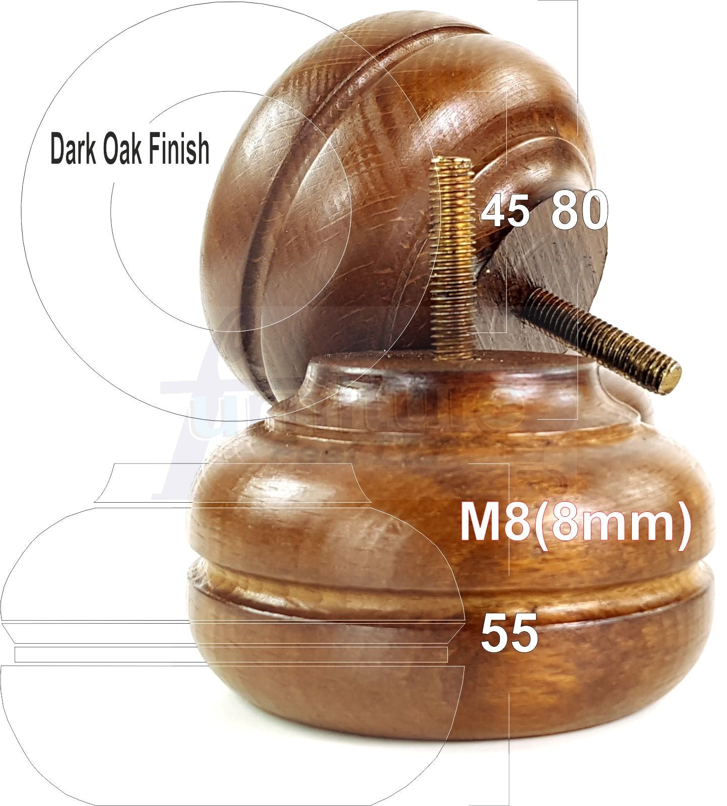 4x Soild Turned Wood Replacment Furniture Legs Sofa Feet 55mm High 8mm Thread