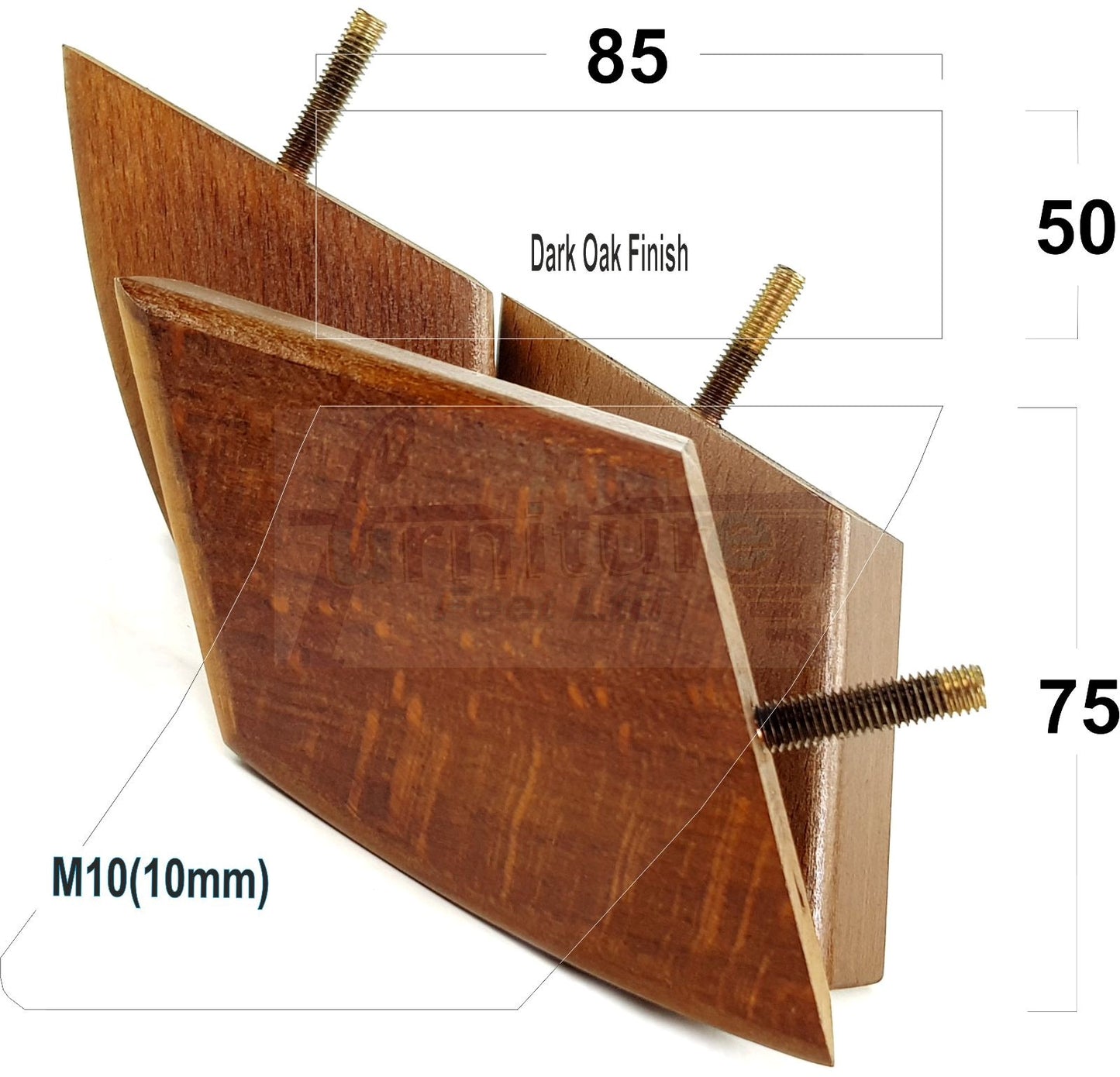 4x Wooden Furniture Legs 75mm High Replacement Sofa Feet 10mm Thread