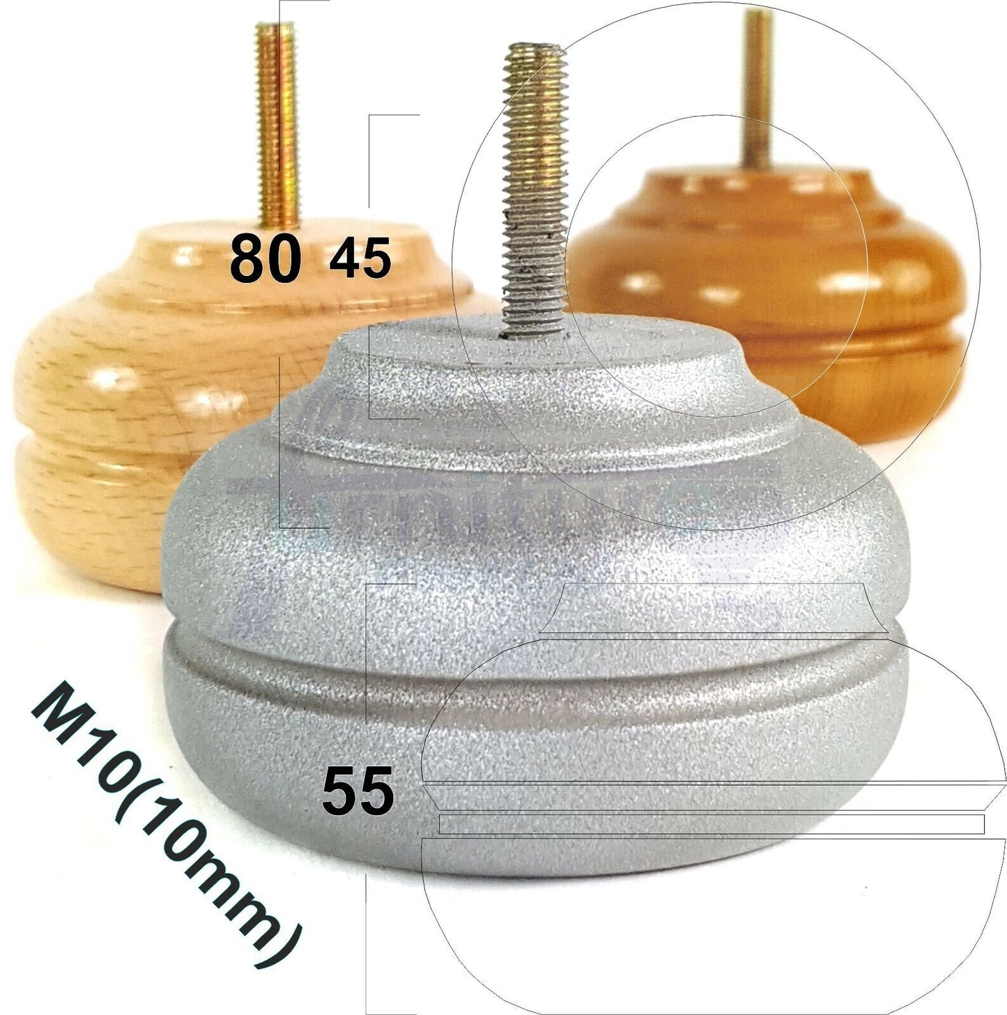 4 Wood Turned Replacement Furniture Legs Sofa, Chair, Settee Feet 55mm High M10 Thread