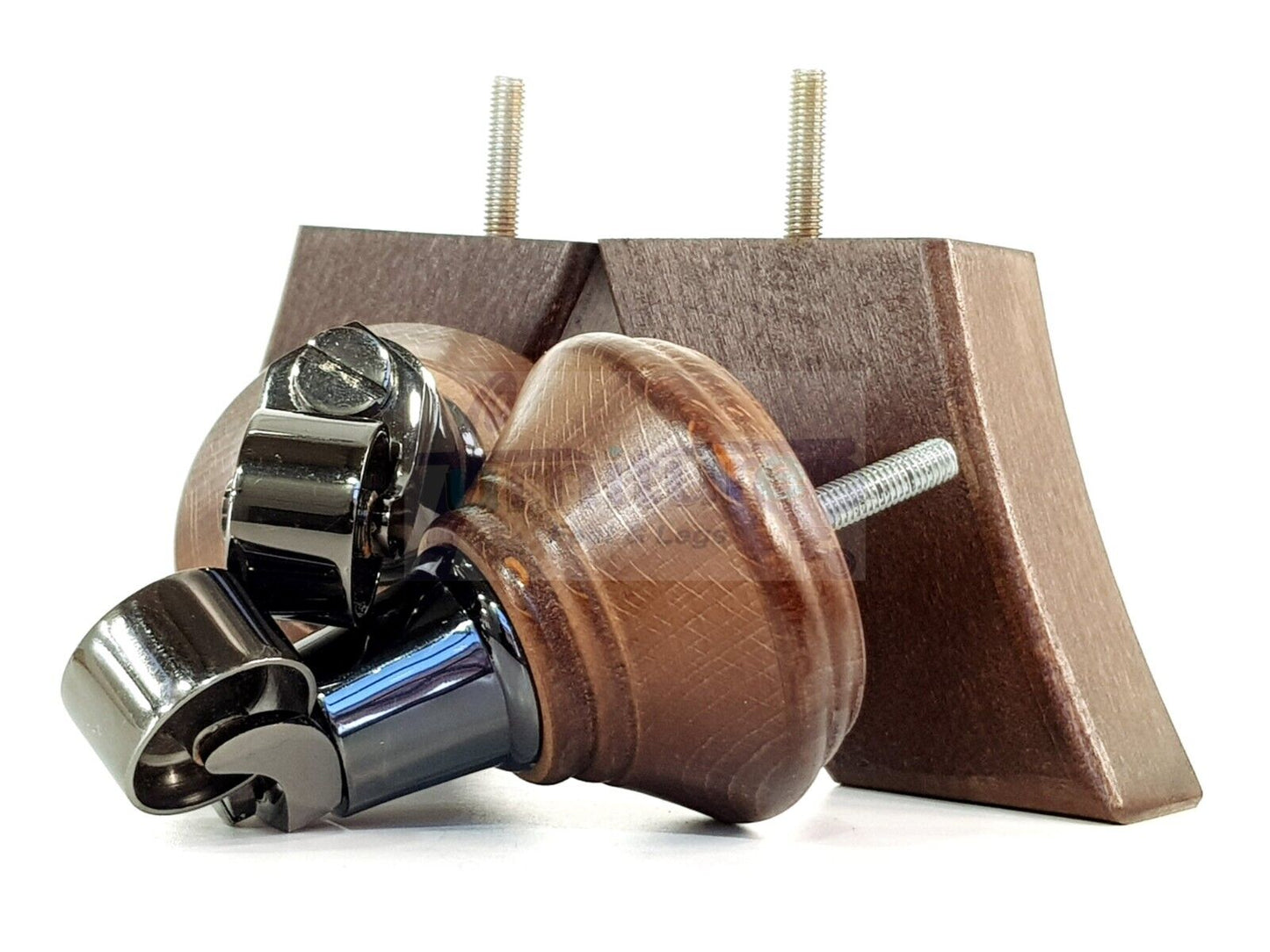 2 Antique Mahogany Stain Wood Furniture Sofa Feet With Castor 125mm & 2 Curved Legs Chair Settee 100mm High M8