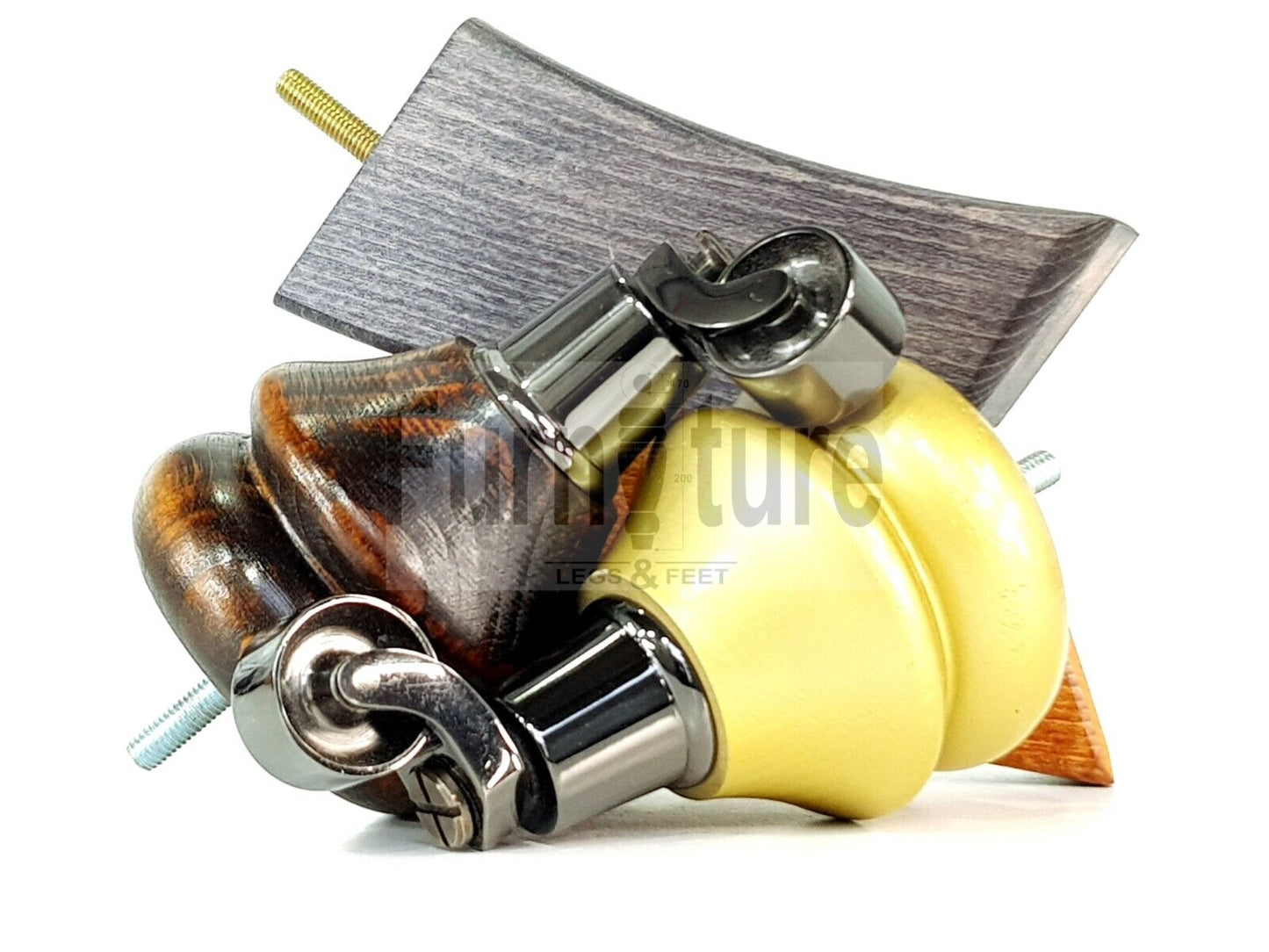 Turned Wood Furniture Feet 2 With Nickle Castor 140mm & 2 Curved Back Legs Sofas Chairs Stools Cabinets Beds M8