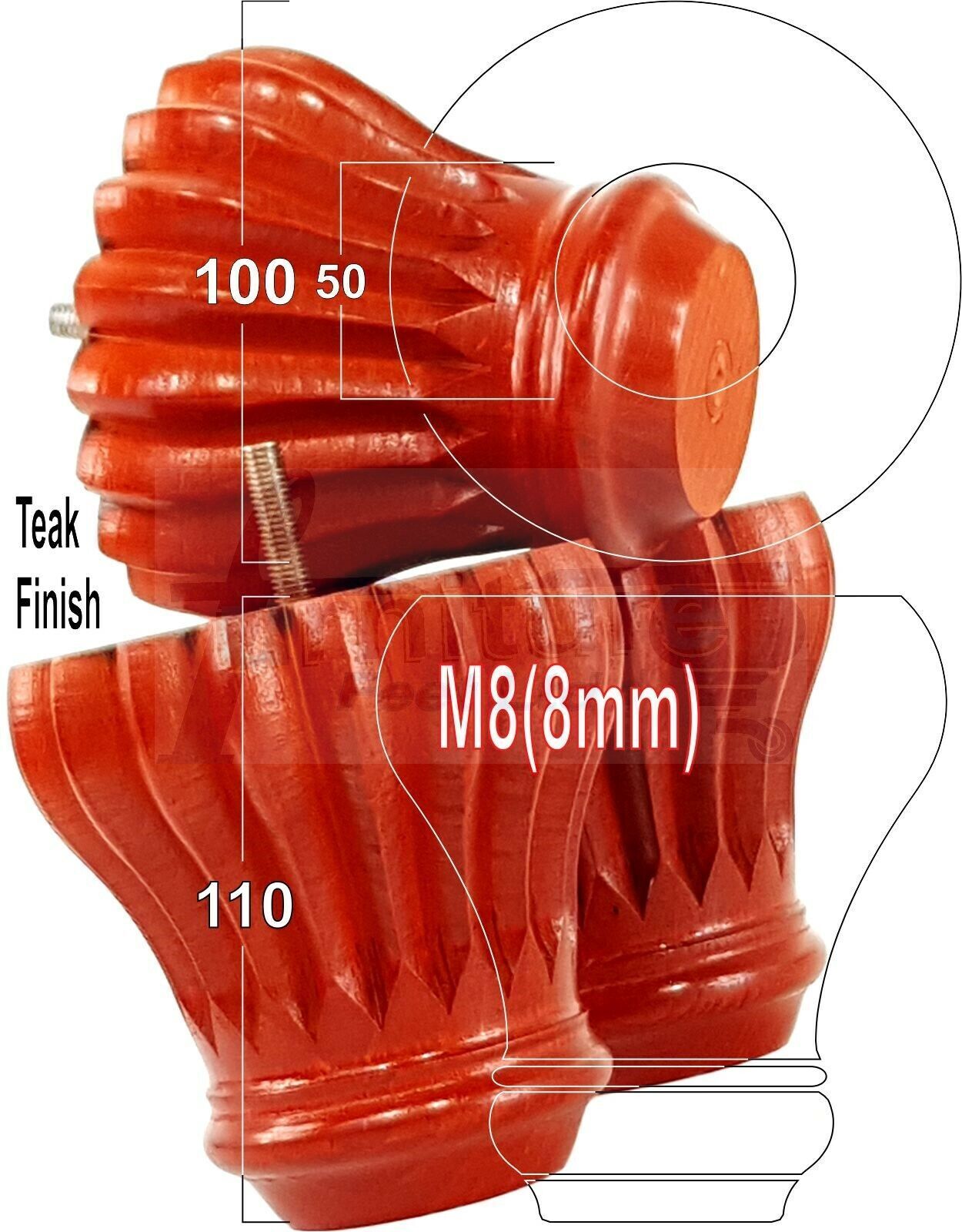 4 Grooved Replacement Furniture Bun Feet Multiple Colours Turned Wooden Legs 110mm High Settee Chairs Sofas Footstools Cabinets M8