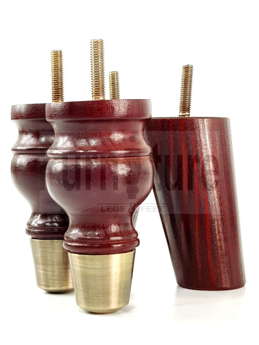 4x Wood Furniture Feet 2 With Brass Slipper Cup M8 Chair Sofa Settee Legs 110mm