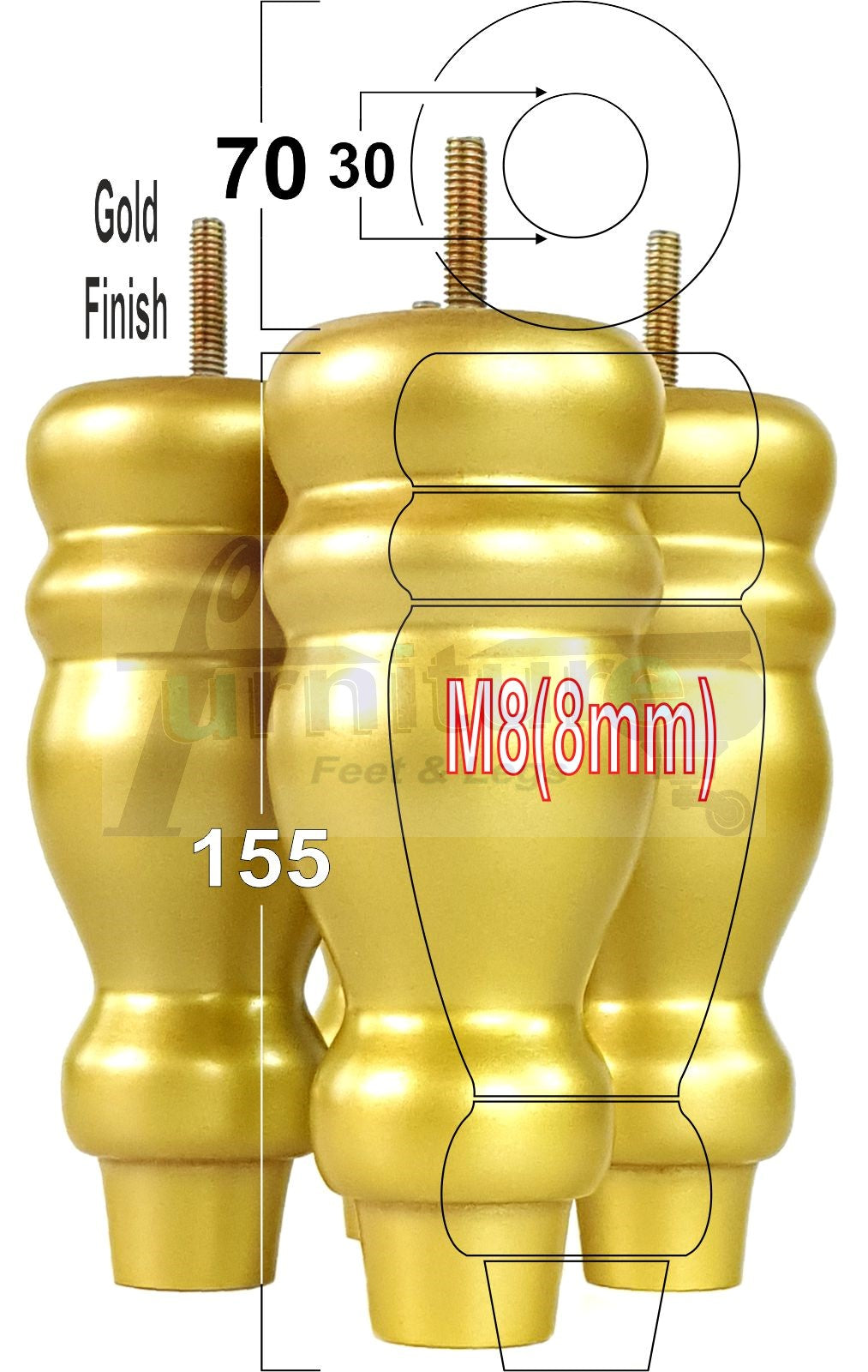 Set Of 4 Turned Wood Furniture Replacement Feet 155mm High 8mm Tread