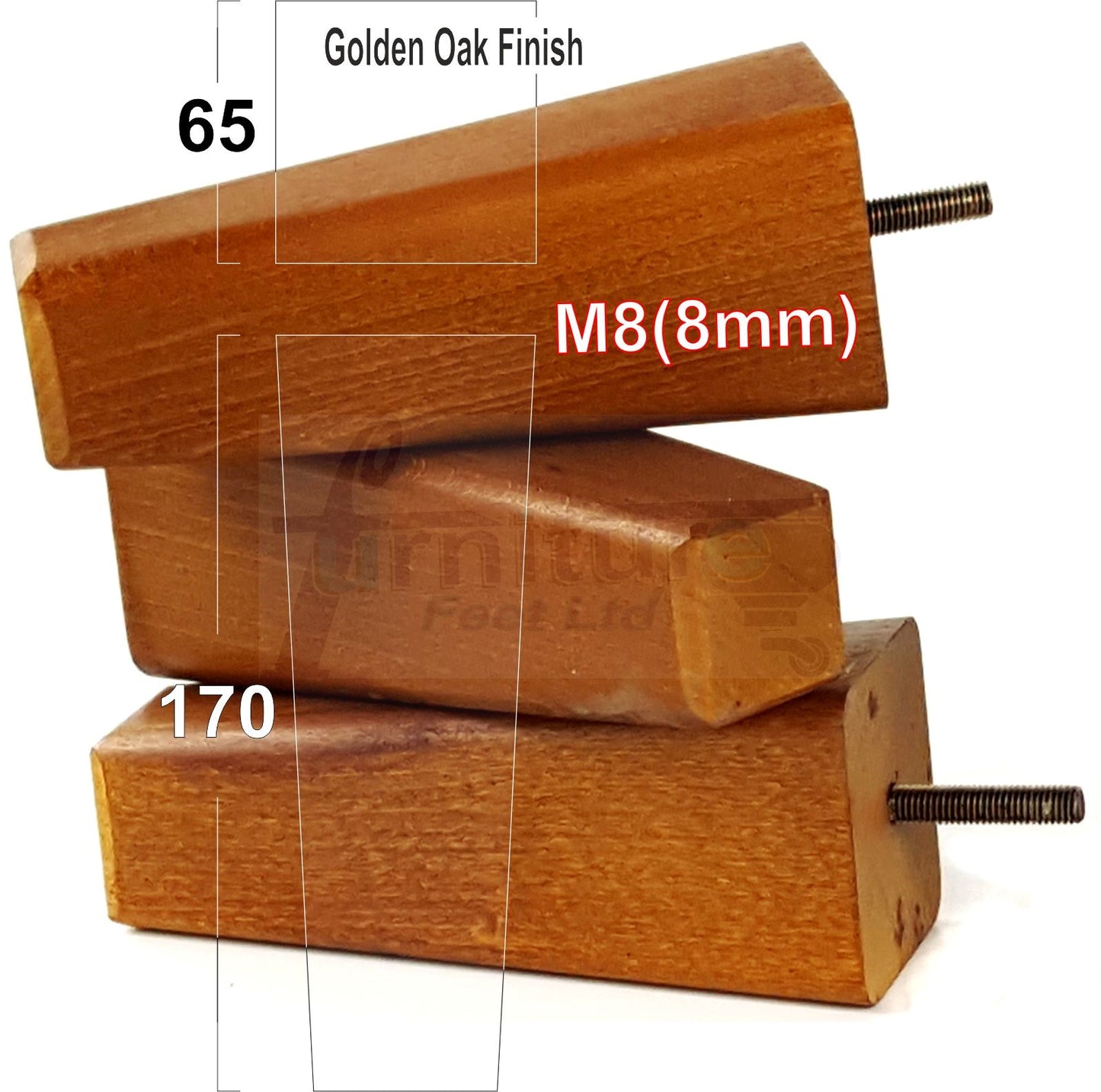 4x Wooden Furniture Legs 170mm High Replacement Square Tapered Feet 8mm