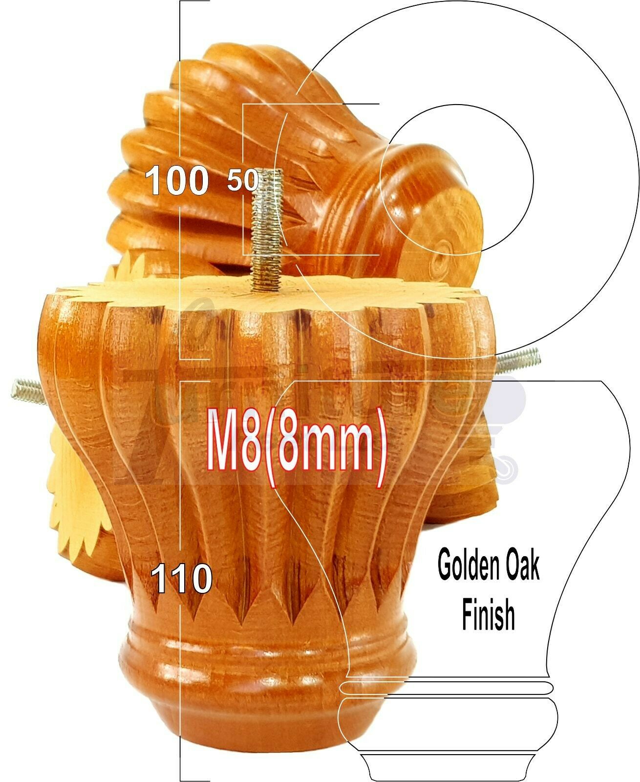 4 Grooved Replacement Furniture Bun Feet Multiple Colours Turned Wooden Legs 110mm High Settee Chairs Sofas Footstools Cabinets M8