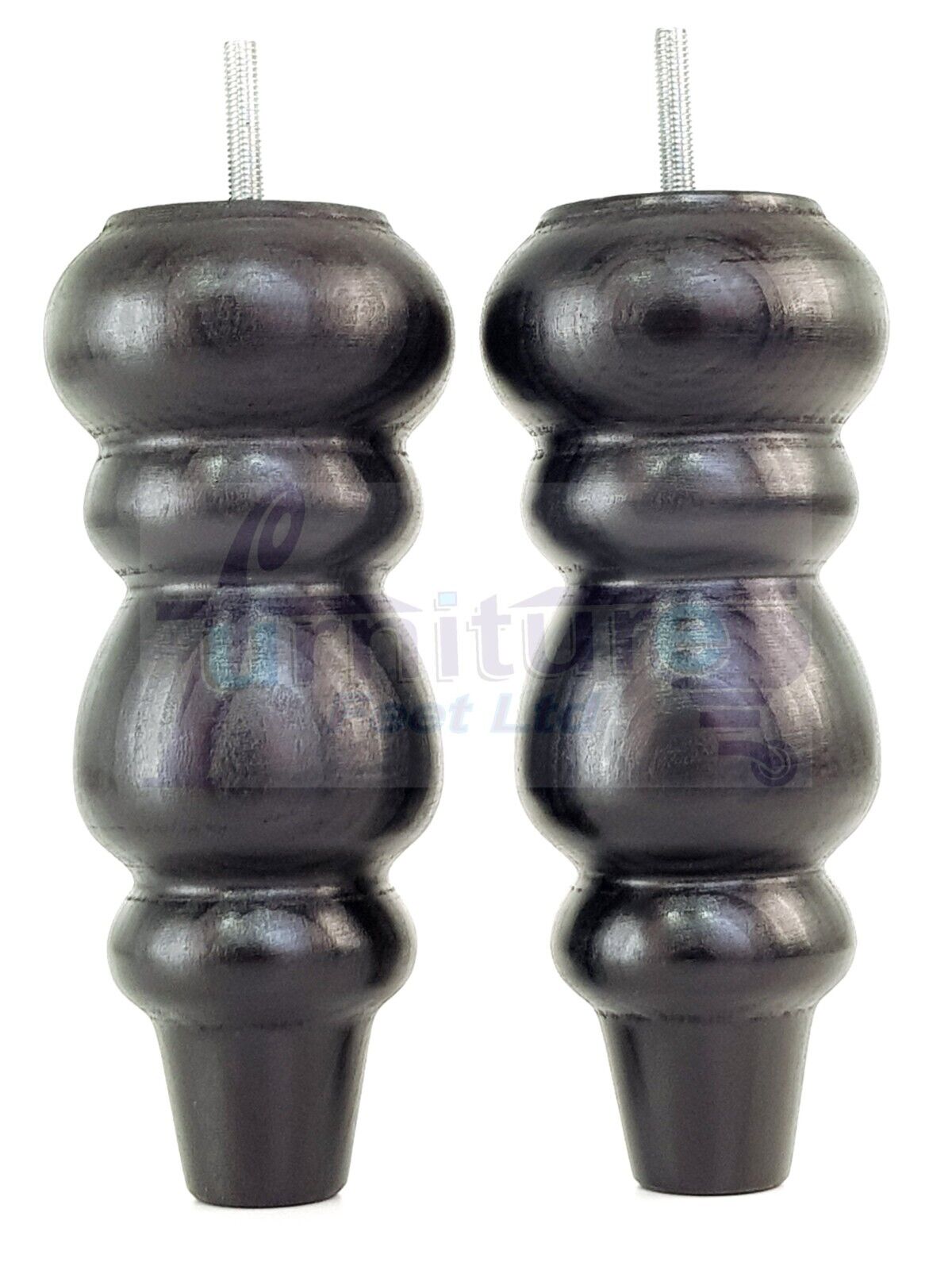 4 Solid Wood Furniture Legs Replacement Turned Feet 200mm High M8(8mm) Thread: Black
