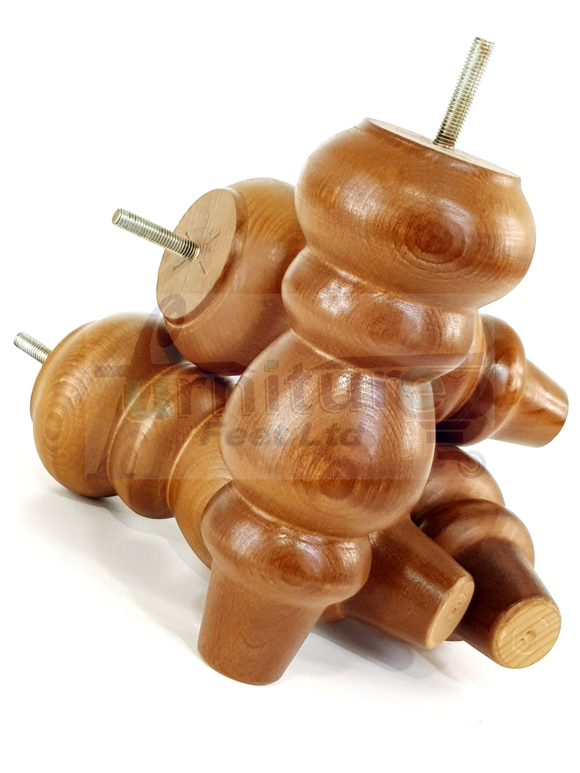 4 Solid Wood Furniture Legs Replacement Turned Feet 200mm High M8(8mm) Thread: Dark Oak