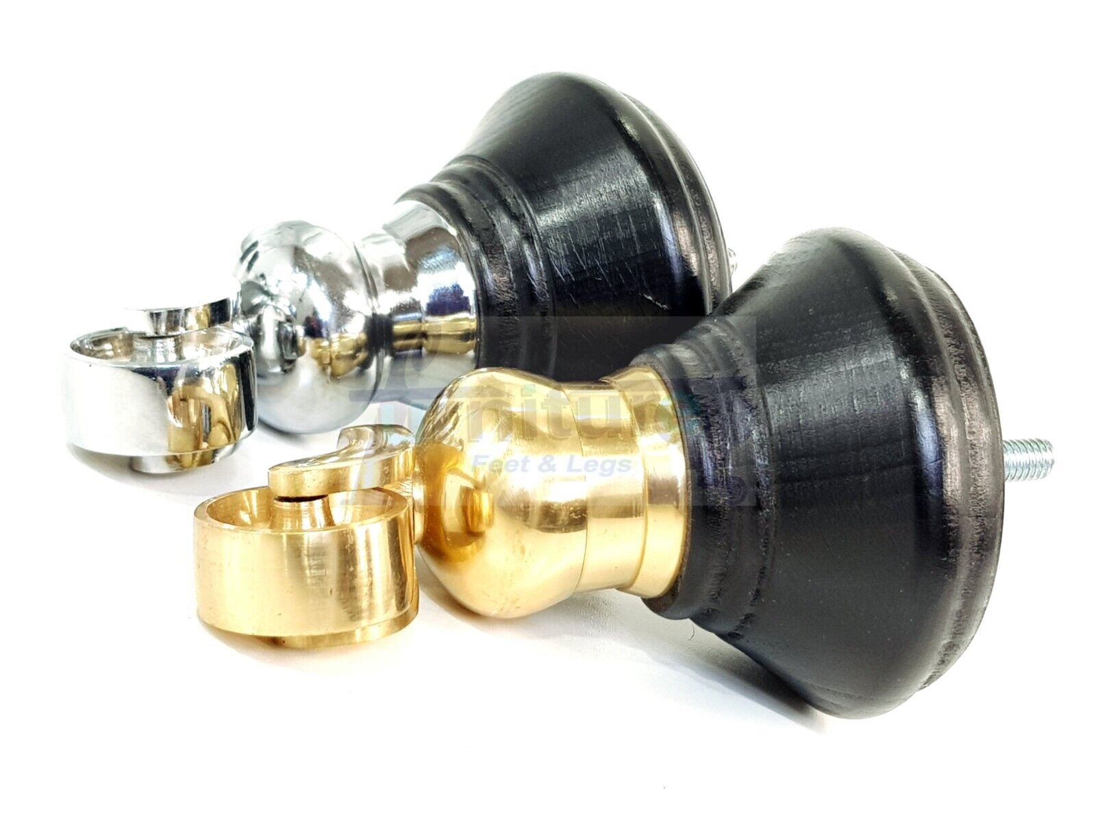 4x Black Wooden Furniture Sofa Legs M8 With Castors Replacment Chair Settee Feet 115mm - 125mm High