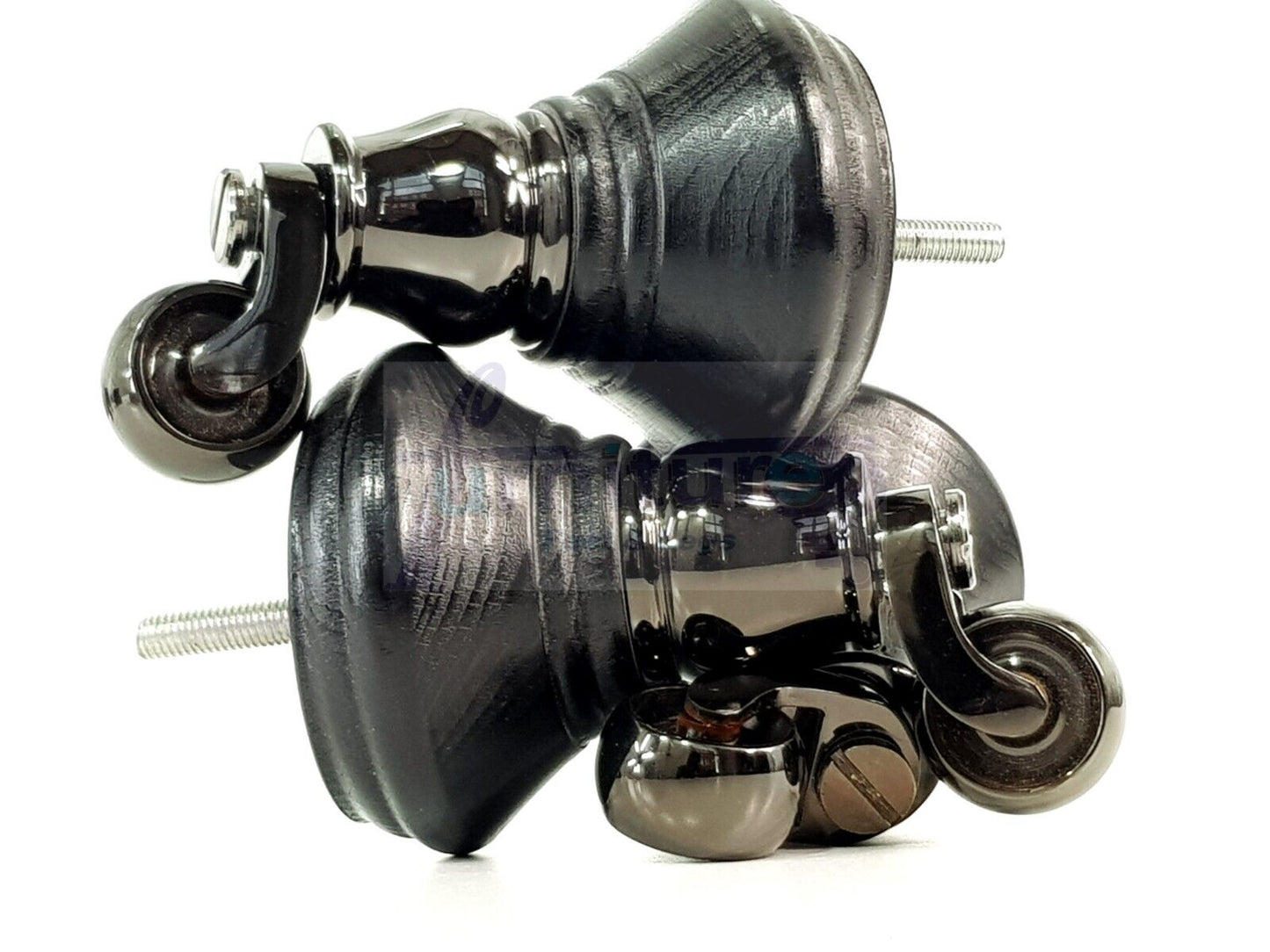 4x Black Wooden Furniture Sofa Legs M8 With Castors Replacment Chair Settee Feet 115mm - 125mm High