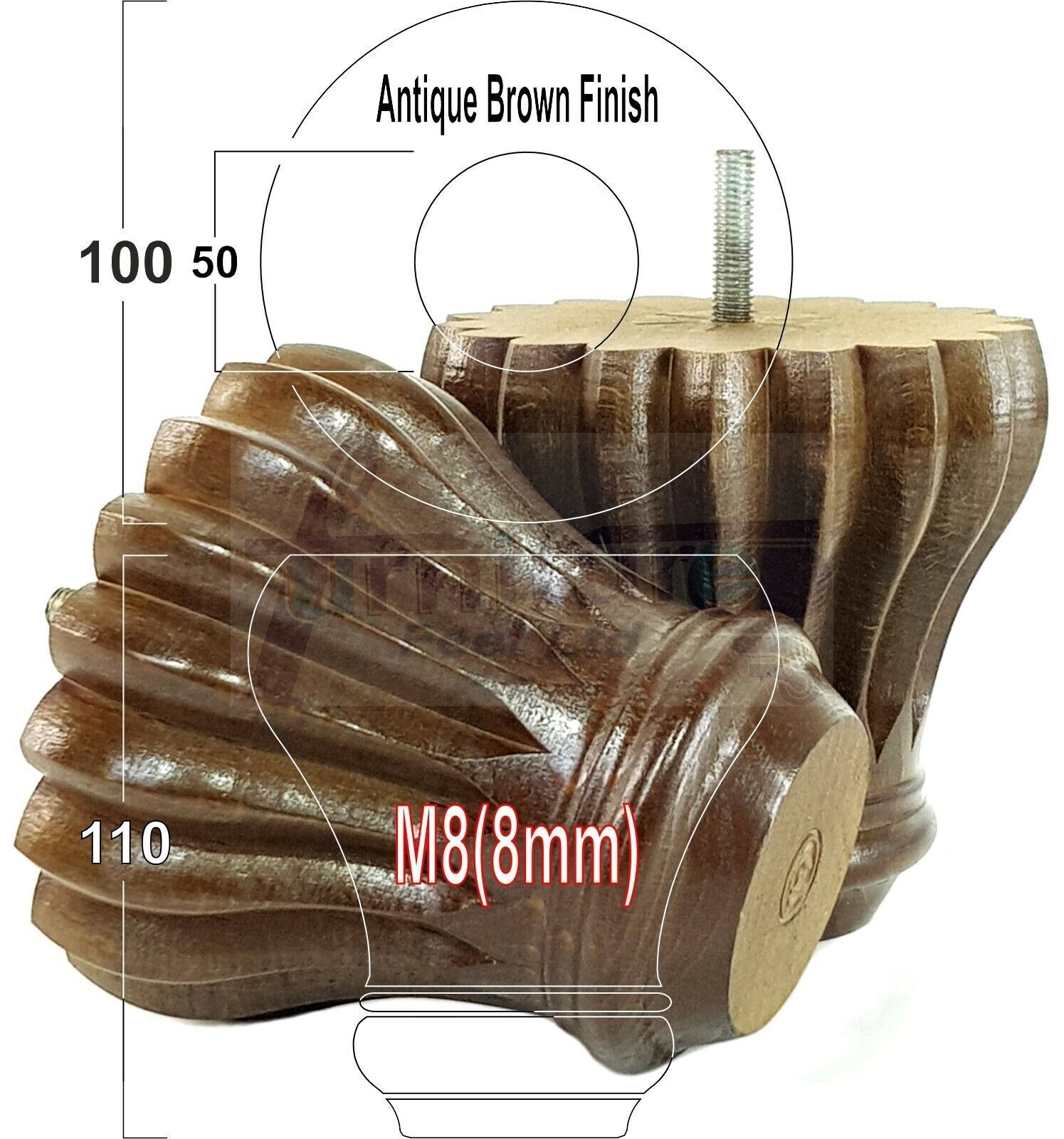 4 Grooved Replacement Furniture Bun Feet Multiple Colours Turned Wooden Legs 110mm High Settee Chairs Sofas Footstools Cabinets M8